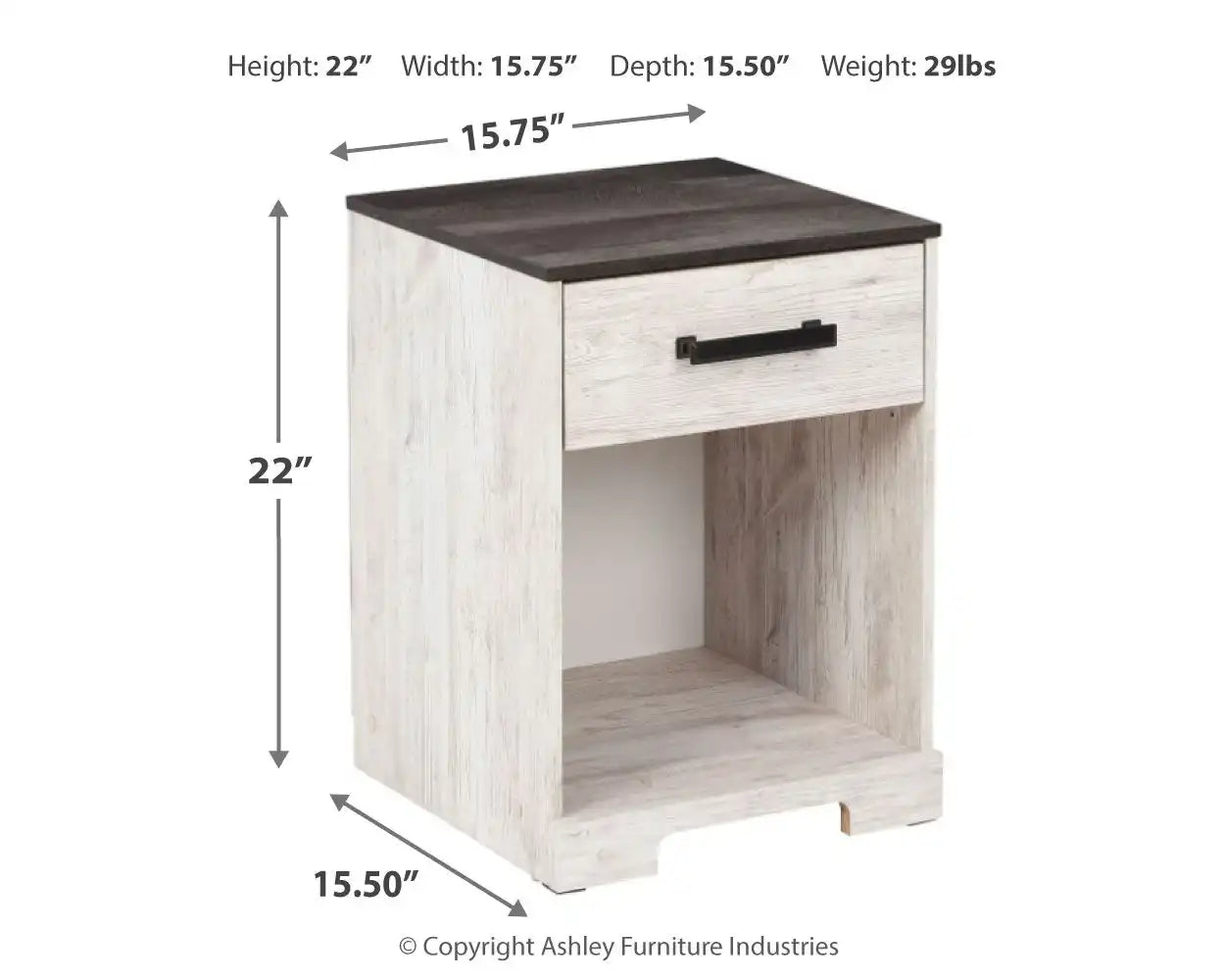 Shawburn - One Drawer Night Stand - Whitewash / Charcoal Gray - Best Buy Furniture