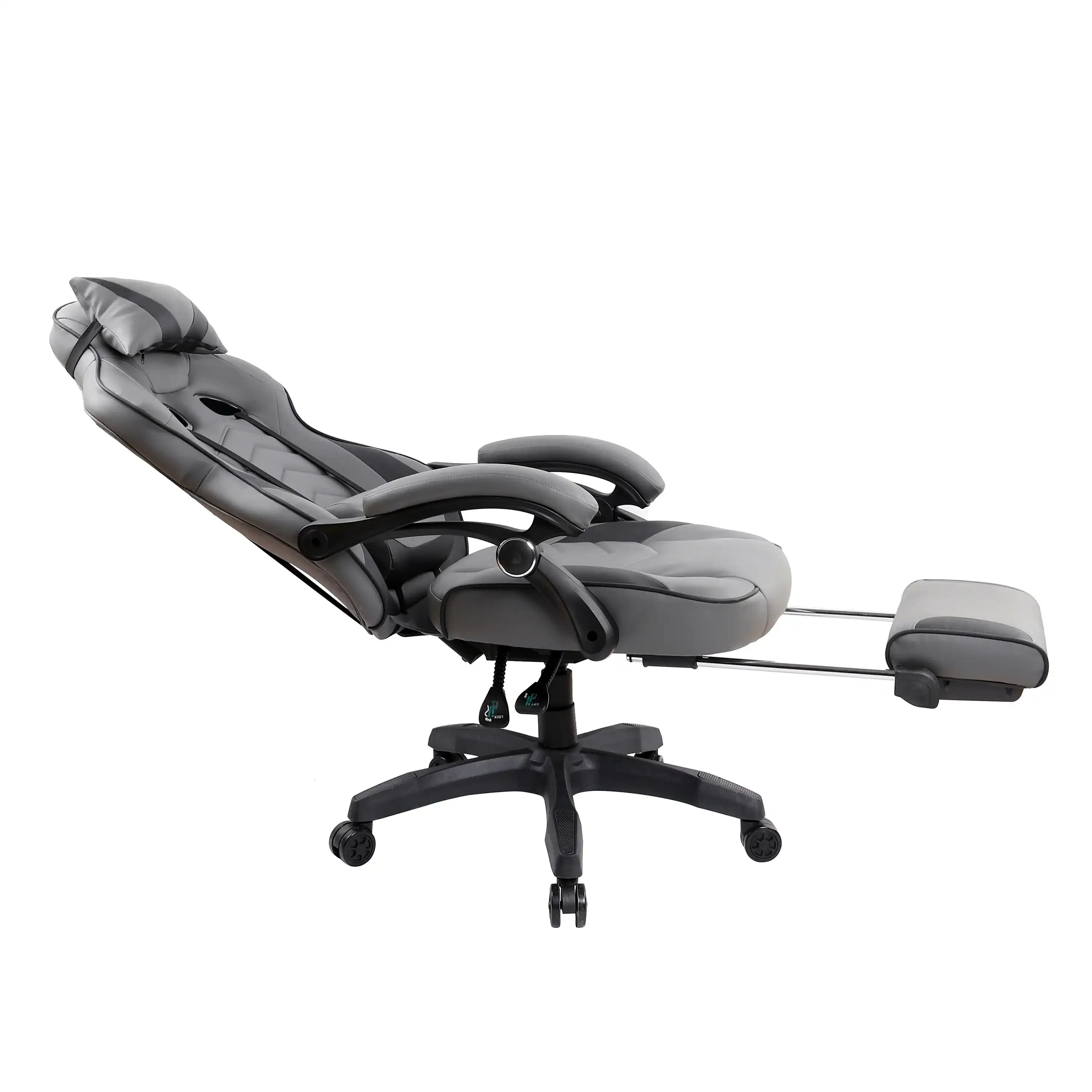 Gaming Racing Style Fully Reclining Executive Office Chair with Footrest, Black & Grey - Best Buy Furniture