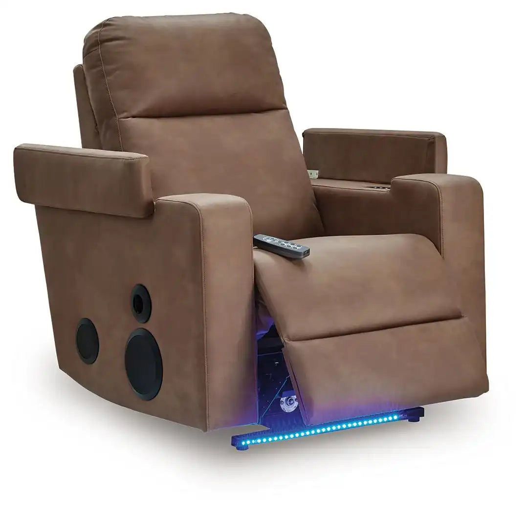 Lorrenton - Glider Power Recliner With Audio System - Caramel - Best Buy Furniture