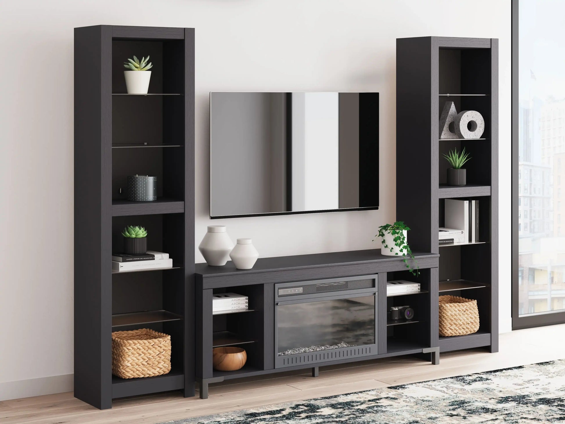 Cayberry - 3-Piece Entertainment Center With Electric Fireplace - Black - Best Buy Furniture