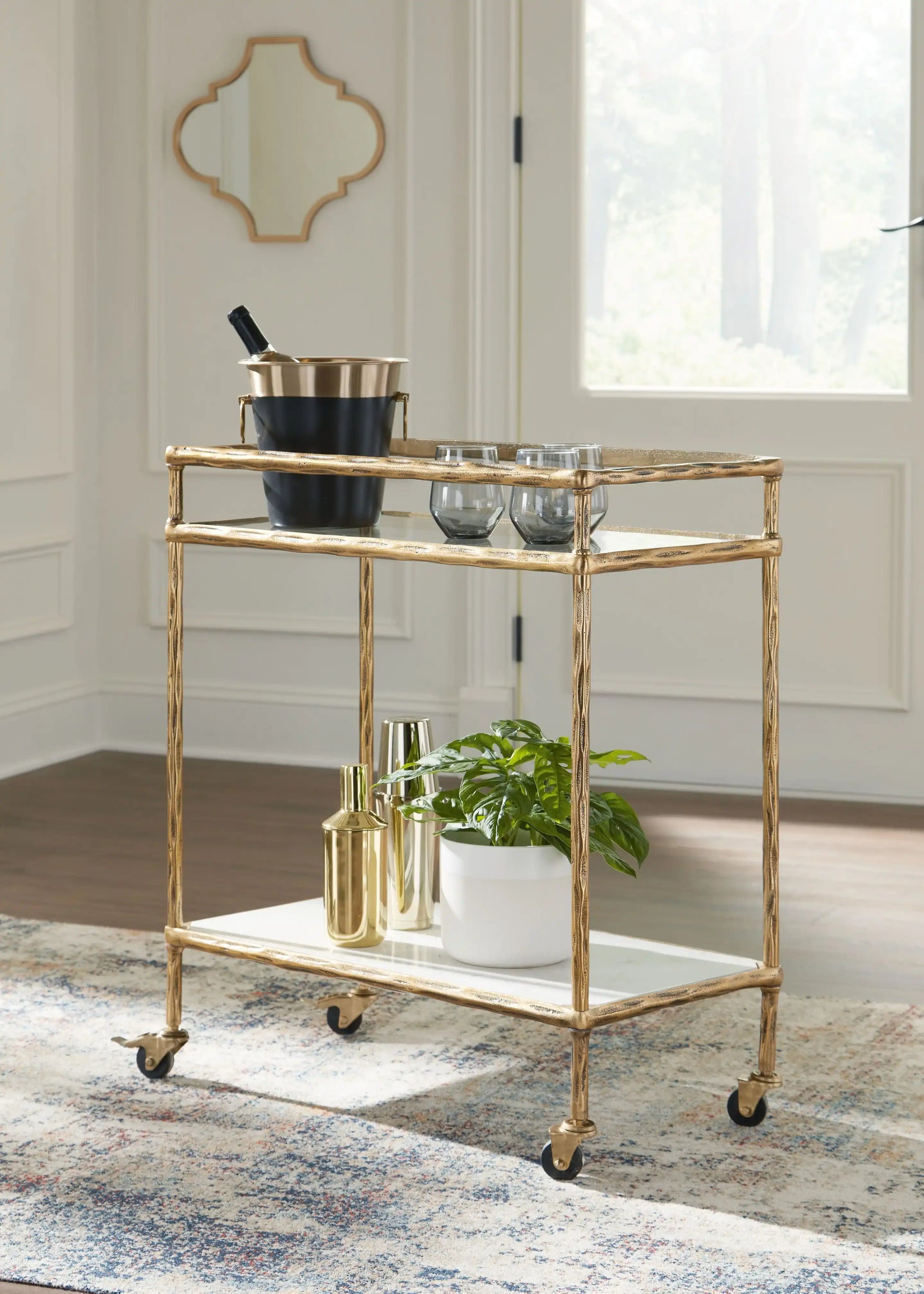Plattfield - Bar Cart - Antique Gold Finish - Best Buy Furniture