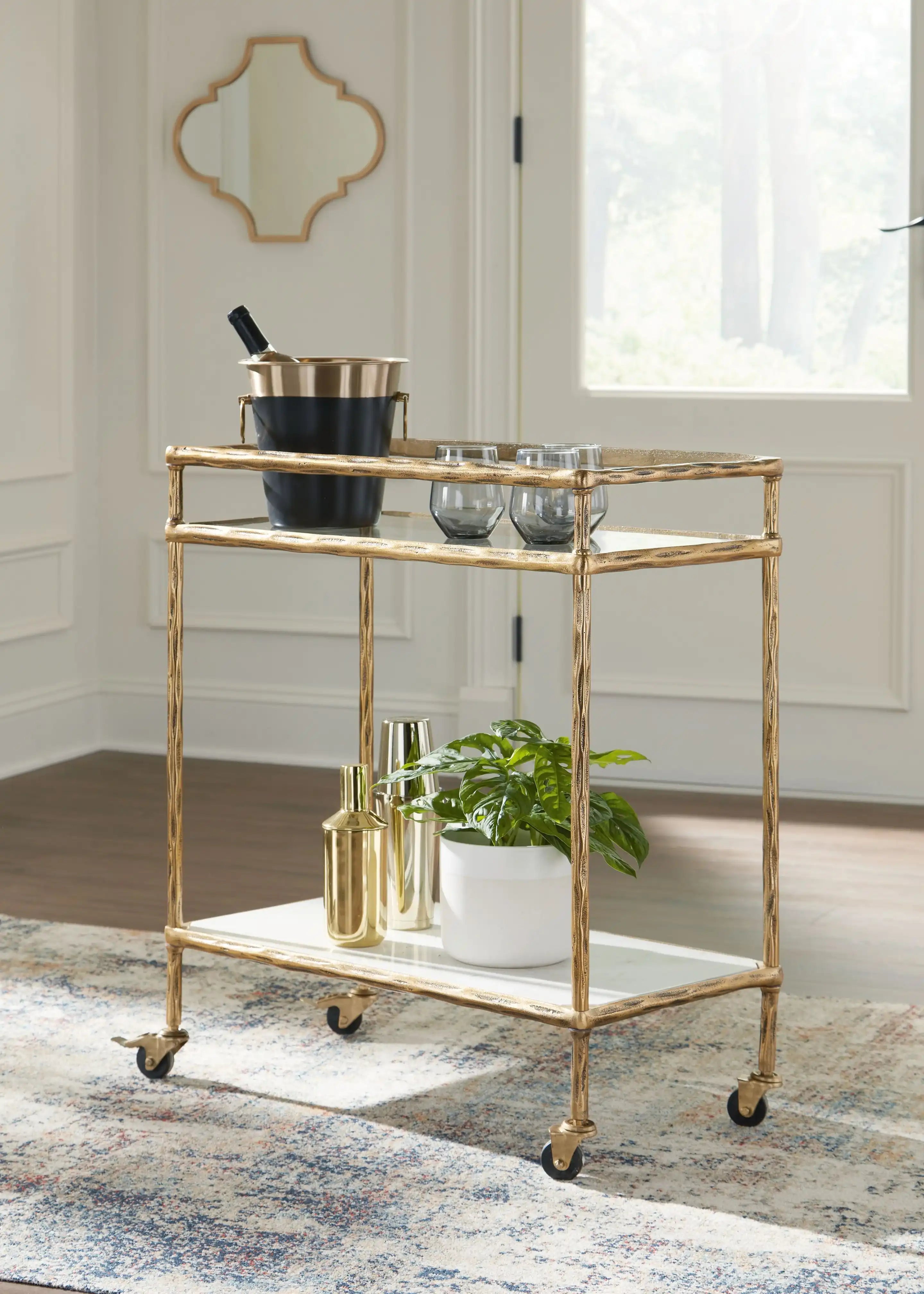 Plattfield - Bar Cart - Antique Gold Finish - Best Buy Furniture