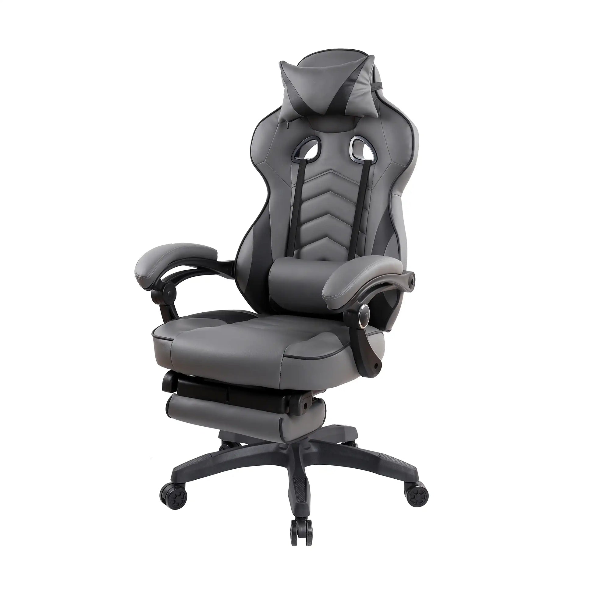 Gaming Racing Style Fully Reclining Executive Office Chair with Footrest, Black & Grey - Best Buy Furniture