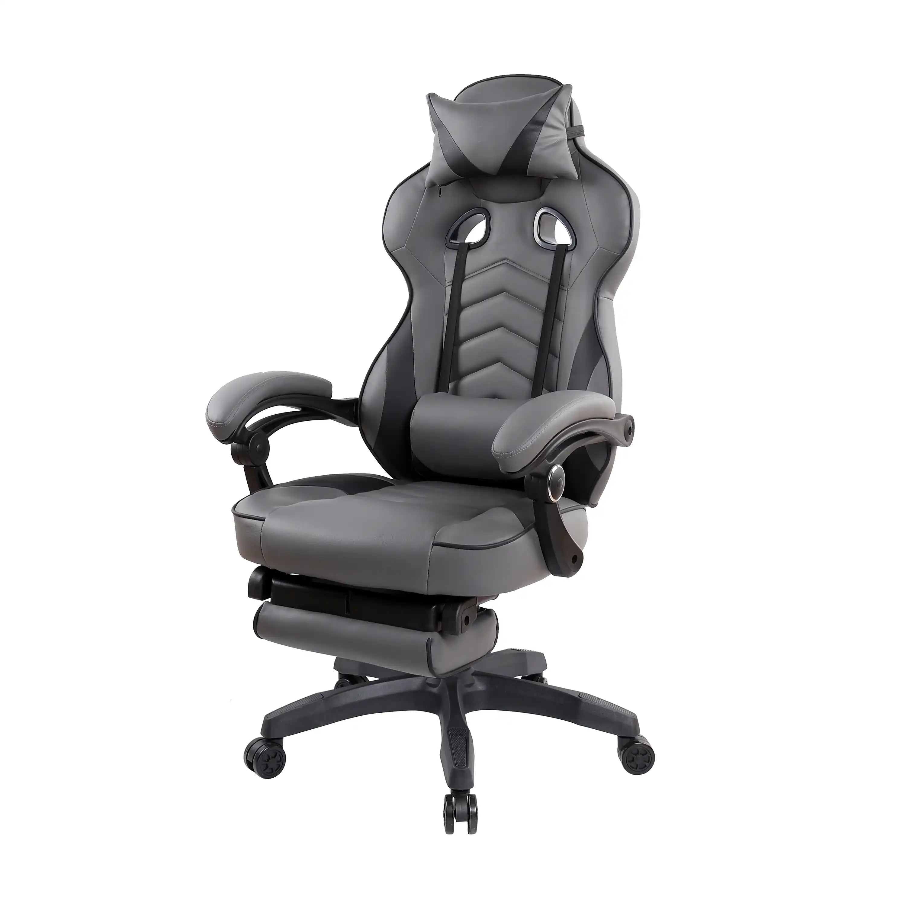 Gaming Racing Style Fully Reclining Executive Office Chair with Footrest, Black & Grey - Best Buy Furniture
