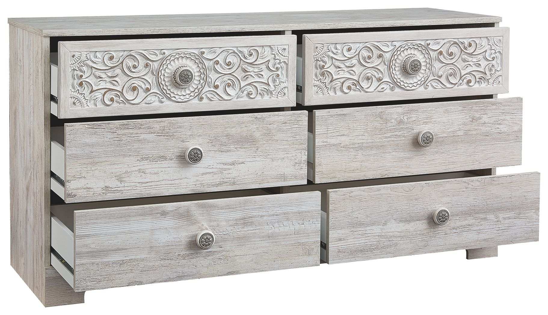 Paxberry - Six Drawer Dresser - Vinyl-Wrapped - Whitewash - Best Buy Furniture