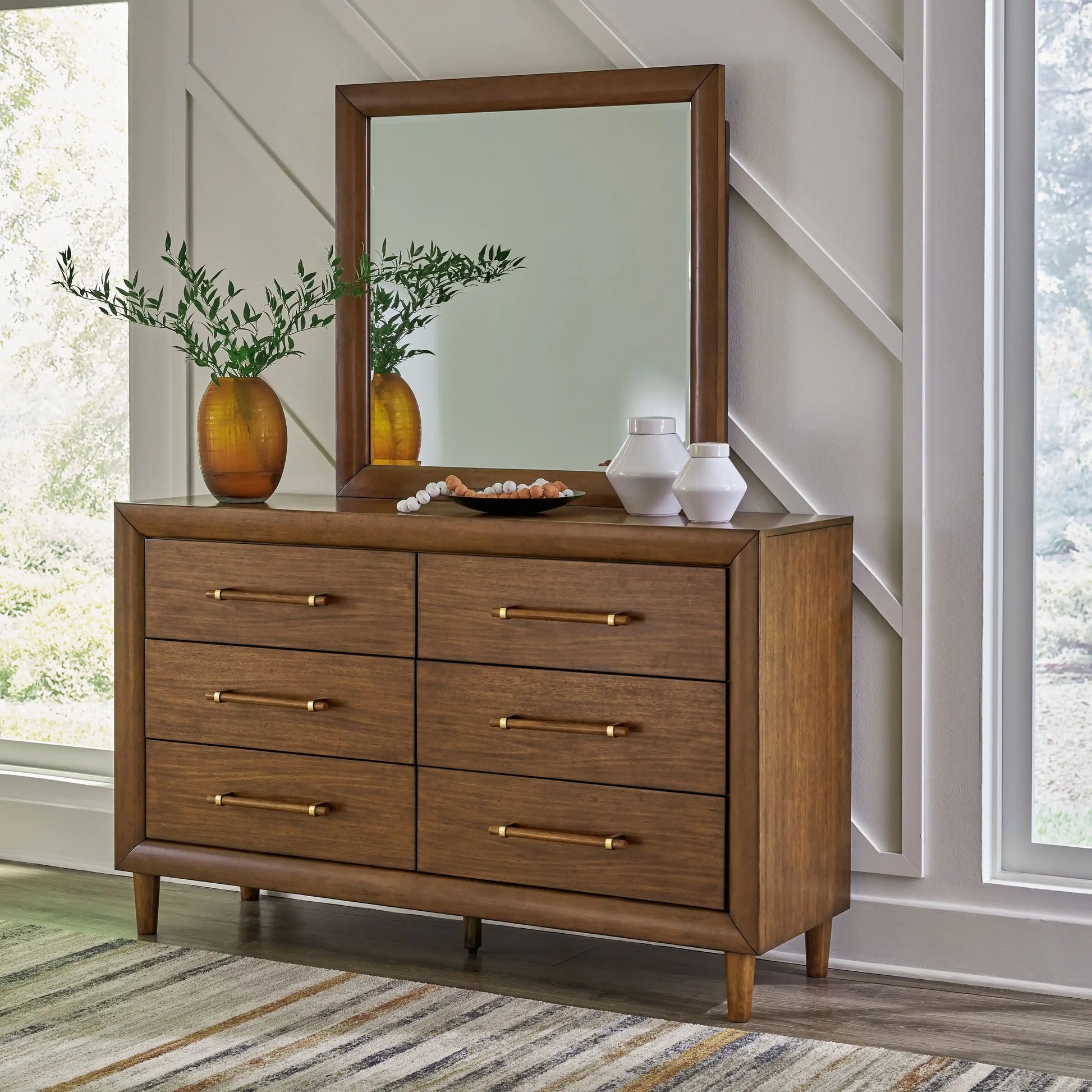 Lyncott - Dresser And Mirror - Brown - Best Buy Furniture