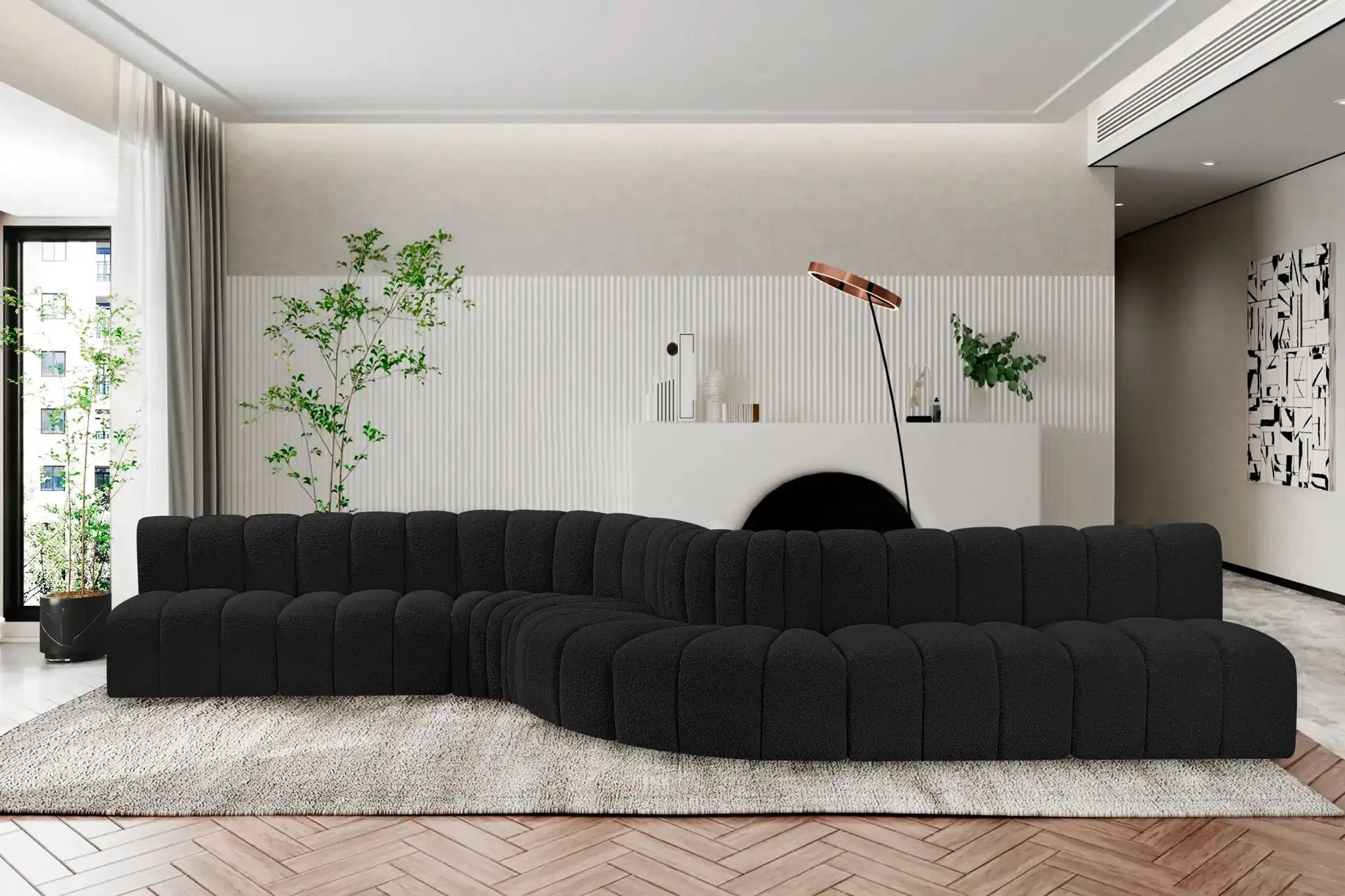 Arc - Boucle Fabric 8 Piece Curved Modular Sofa