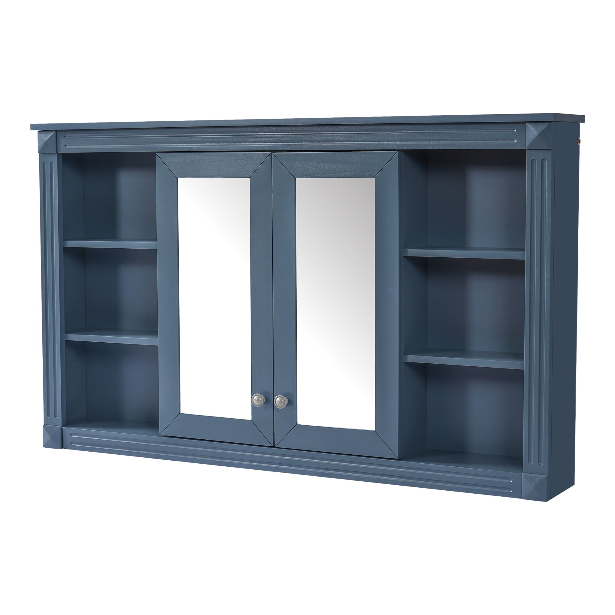 Wall-Mounted Mirror Cabinet With Adjustable Shelf And Open Shelves
