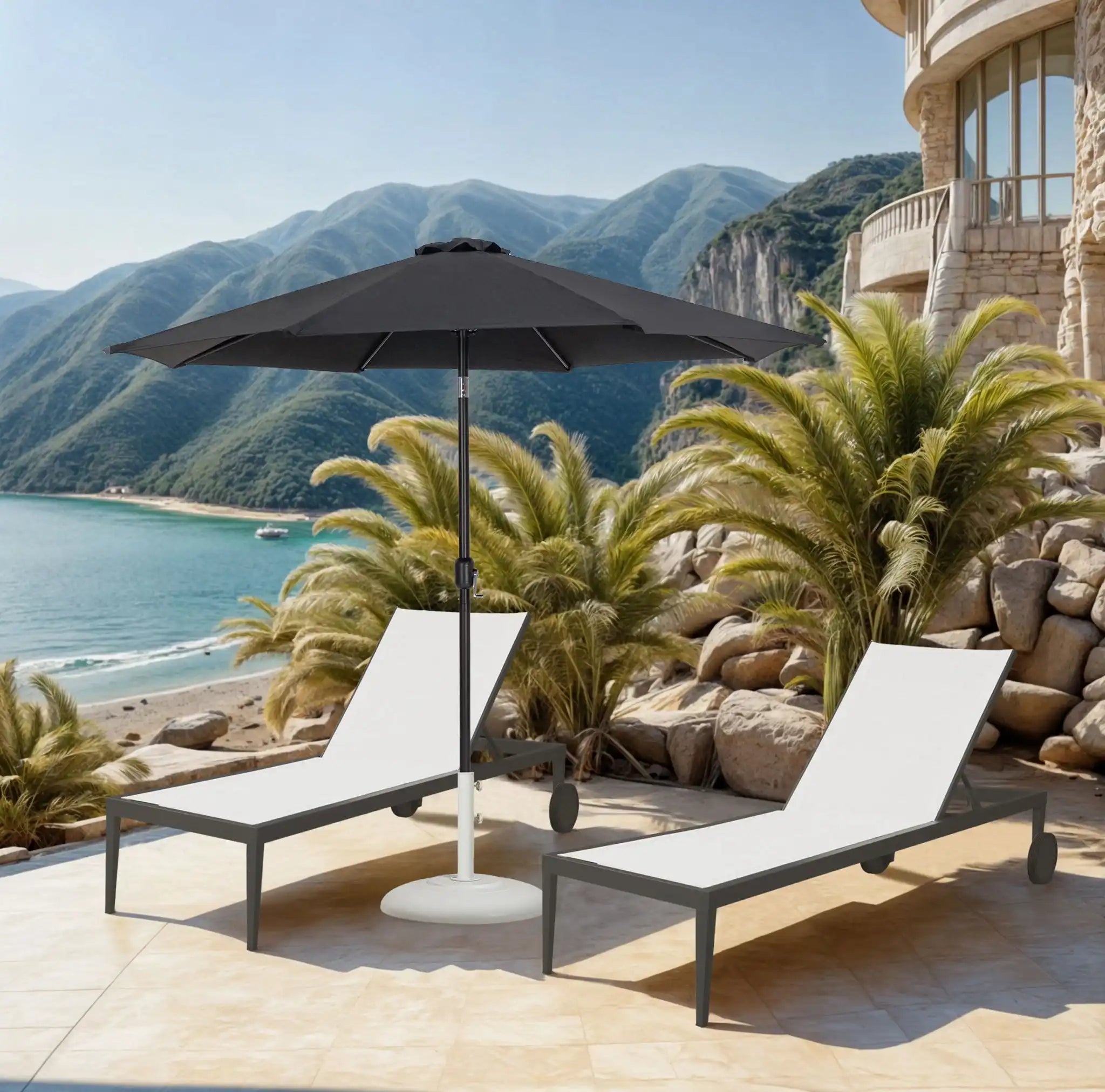 Fiji - Aluminum Patio Umbrella With Round White And Black Base