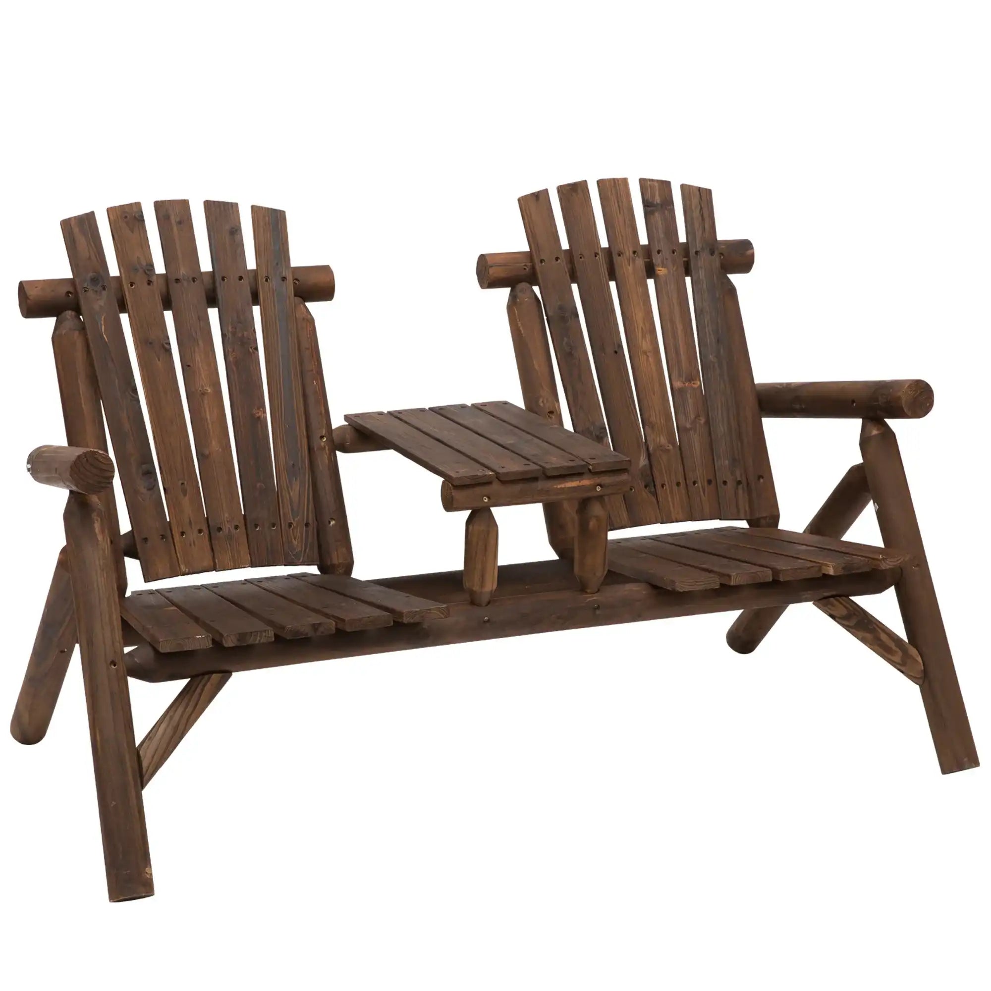 Outsunny 2-Seat Wooden Adirondack Chair with Table, Outdoor Loveseat, Carbonized - Best Buy Furniture