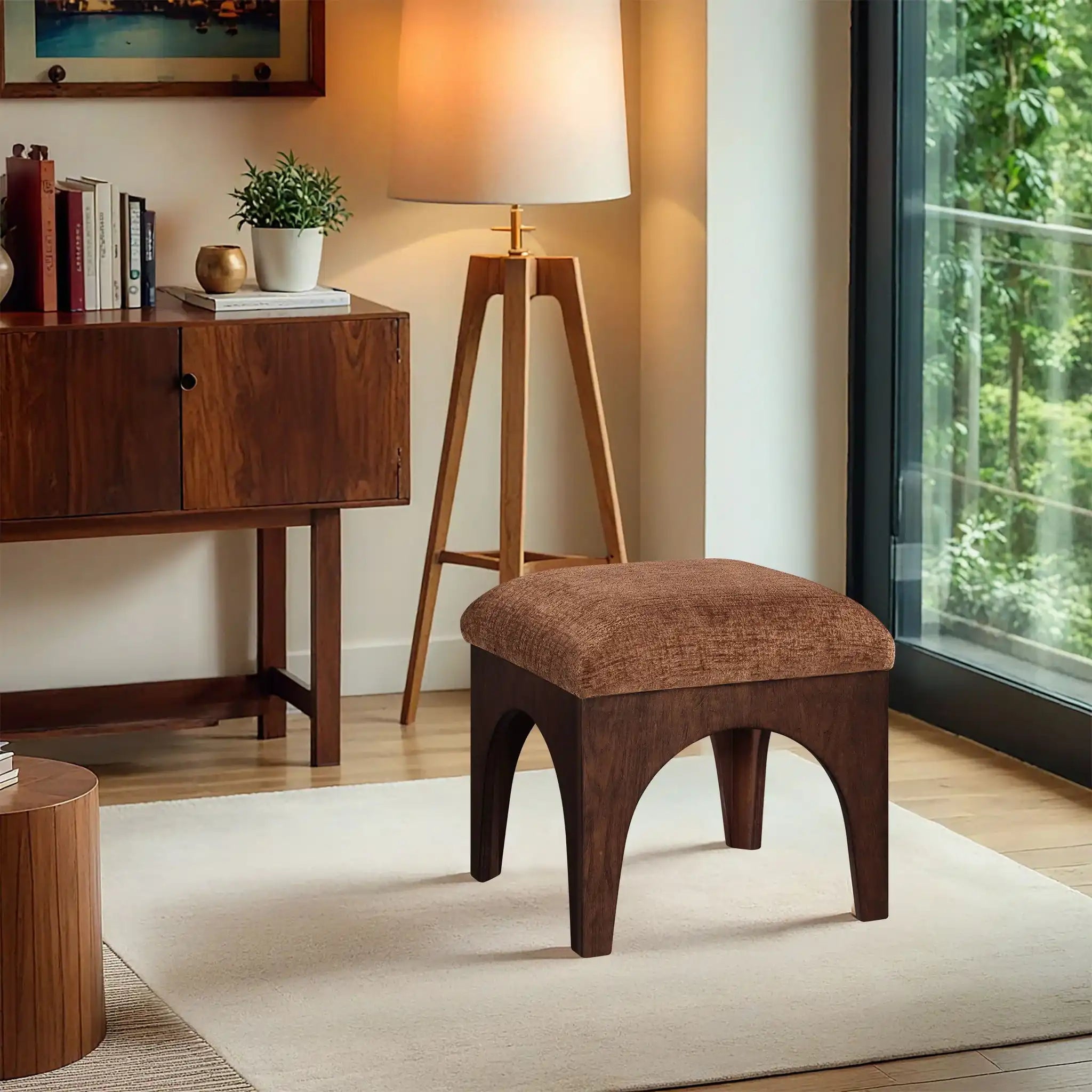 Lawson - Chenille Fabric Upholstered Ottoman - Walnut Base