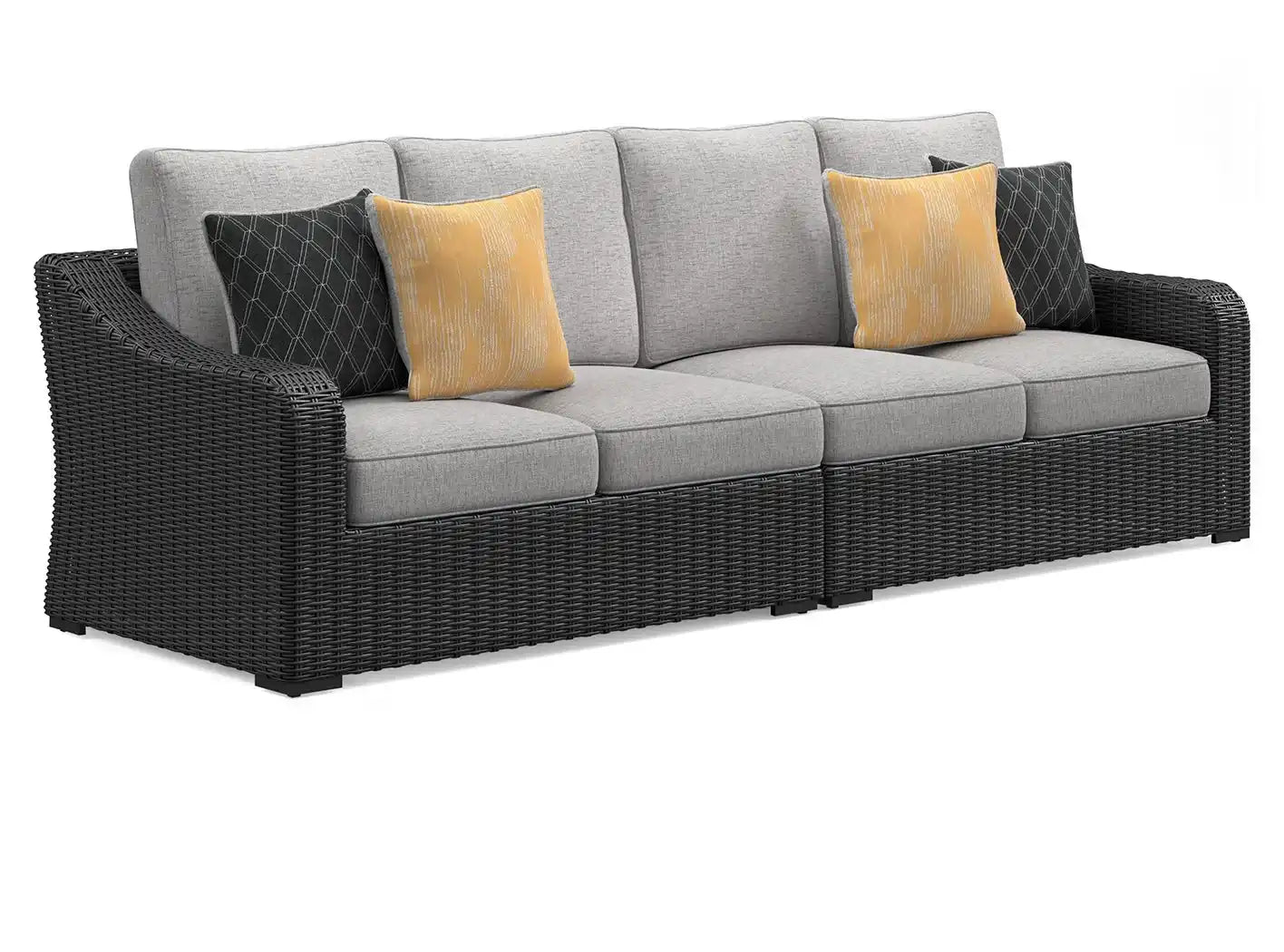 Beachcroft - 2-Piece Outdoor Loveseat with Cushion - Black / Light Gray - Best Buy Furniture