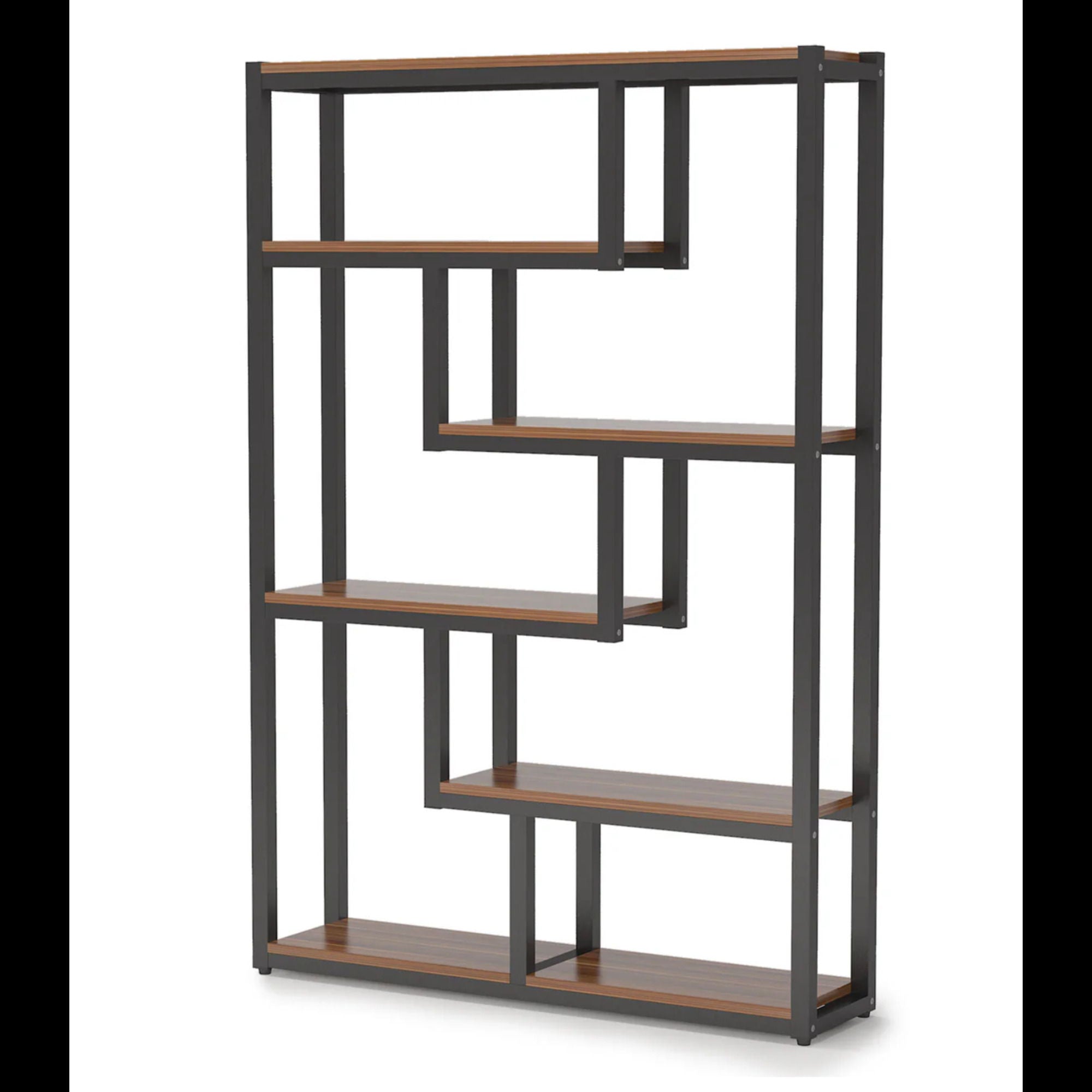 6 Tier Etagere Bookcase With Asymmetrical Shelves For Living Room