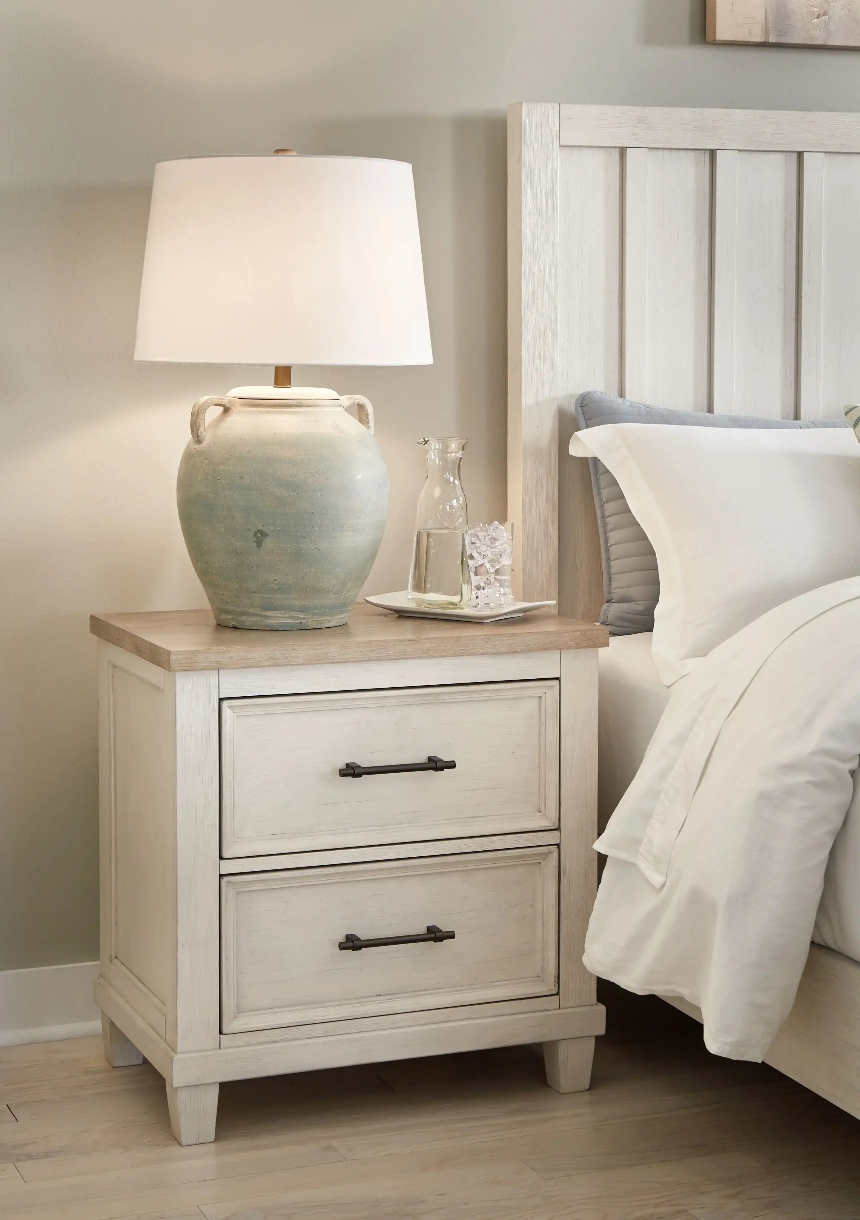 Shaybrock - Two Drawer Night Stand - Antique White / Brown - Best Buy Furniture