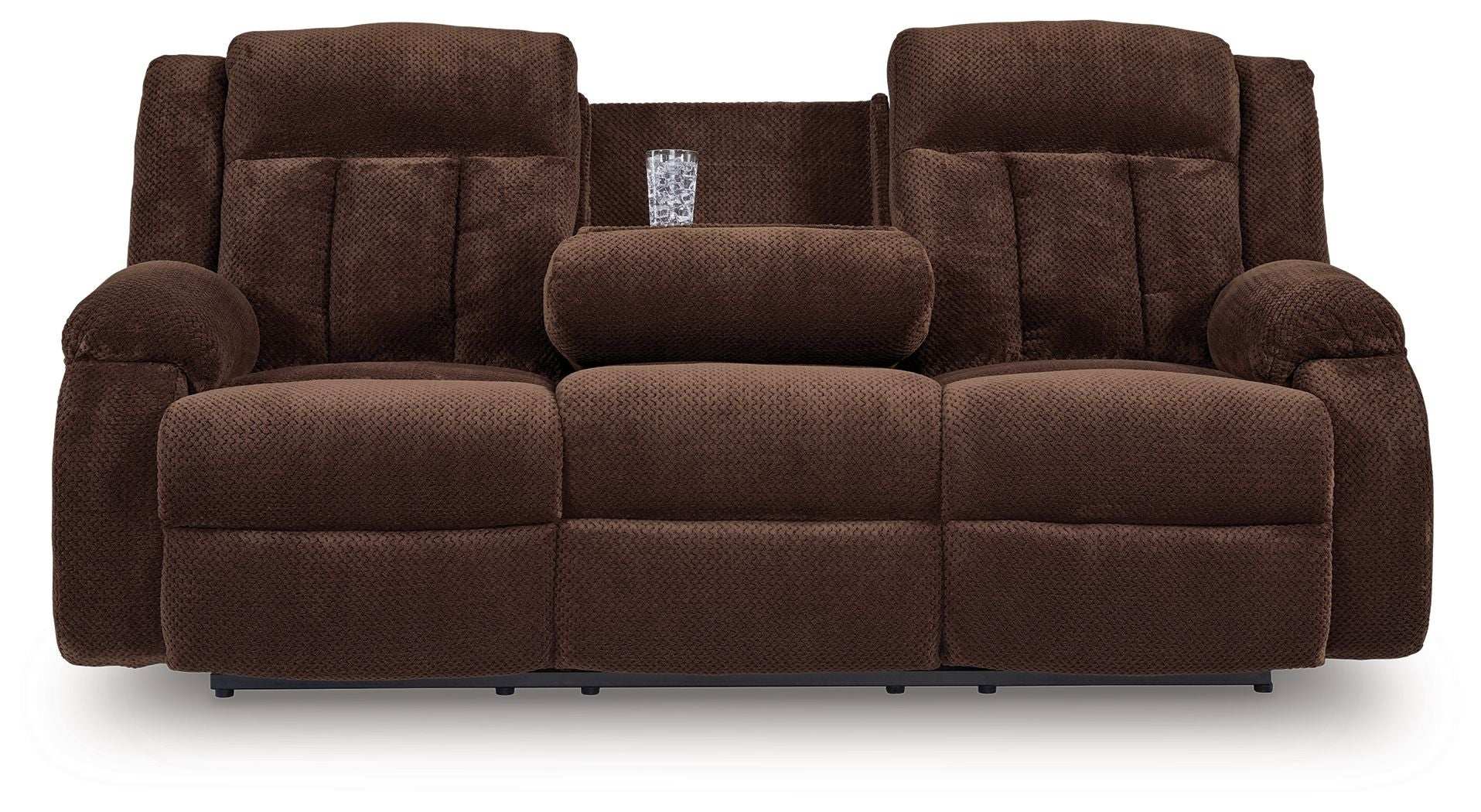 Free Wake - Reclining Power Sofa With Drop Down Table - Chocolate - Best Buy Furniture