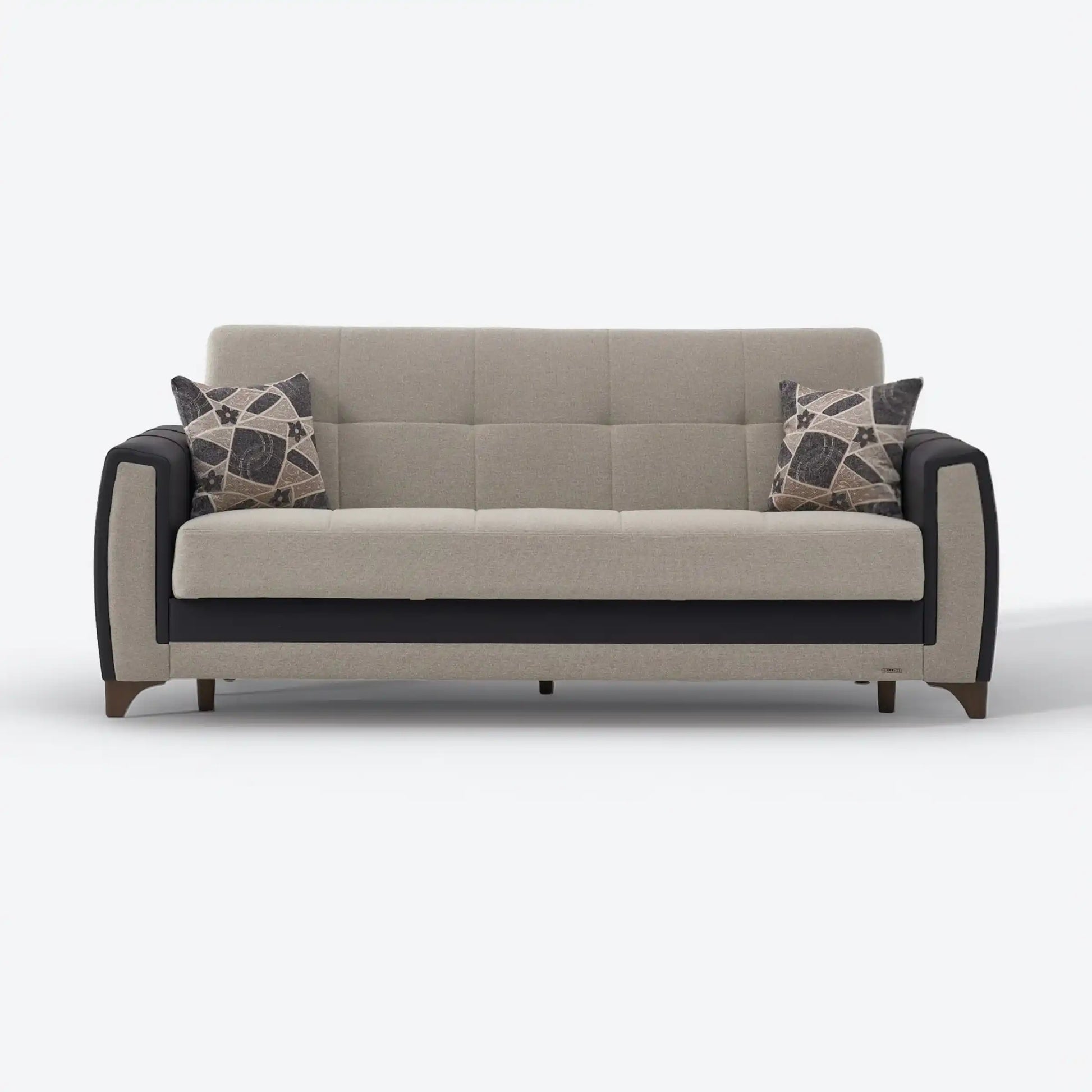 Dublin 93" Wide Sofa Bed with Storage – Two-Tone Black Leather & Beige Upholstery - Best Buy Furniture