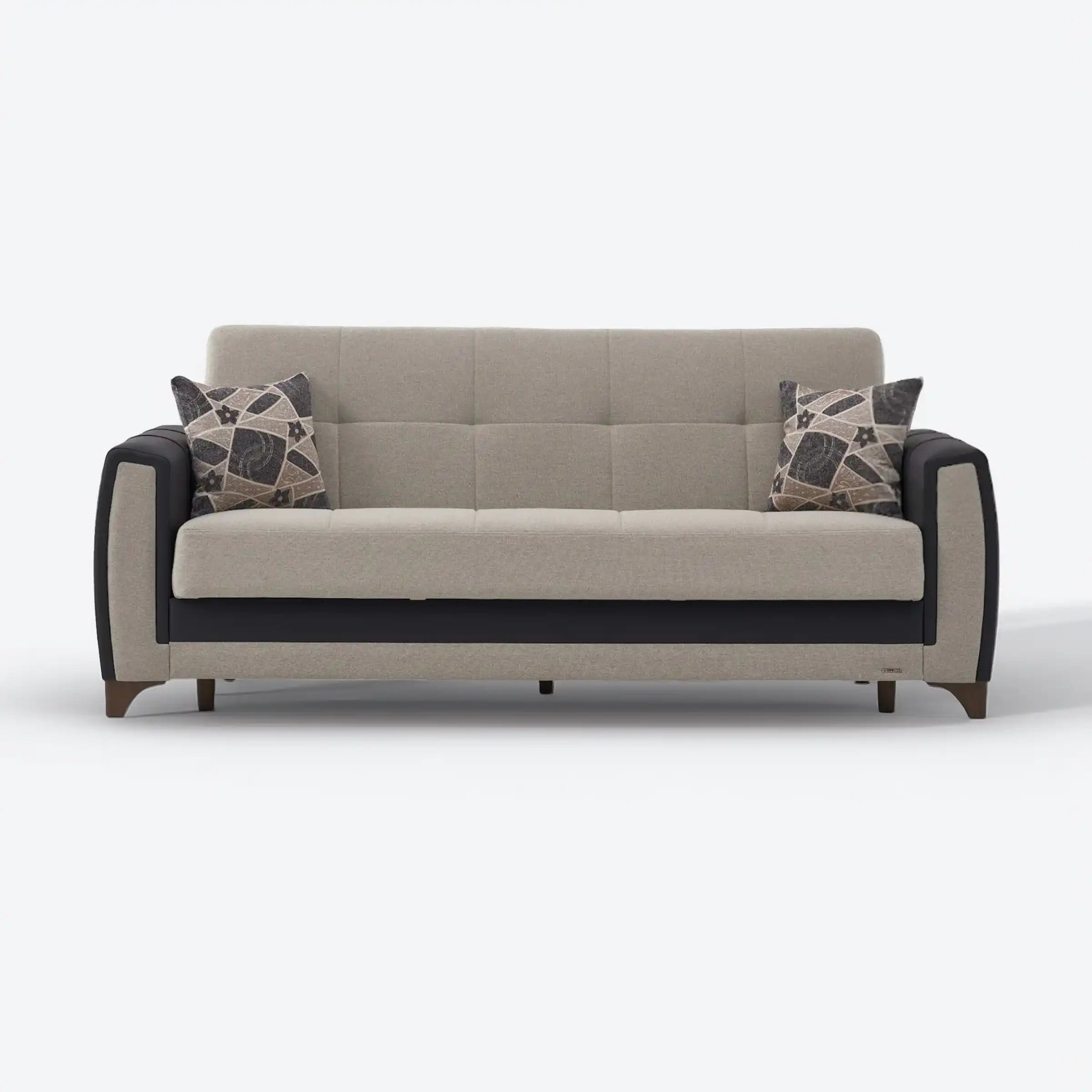 Dublin 93" Wide Sofa Bed with Storage – Two-Tone Black Leather & Beige Upholstery - Best Buy Furniture