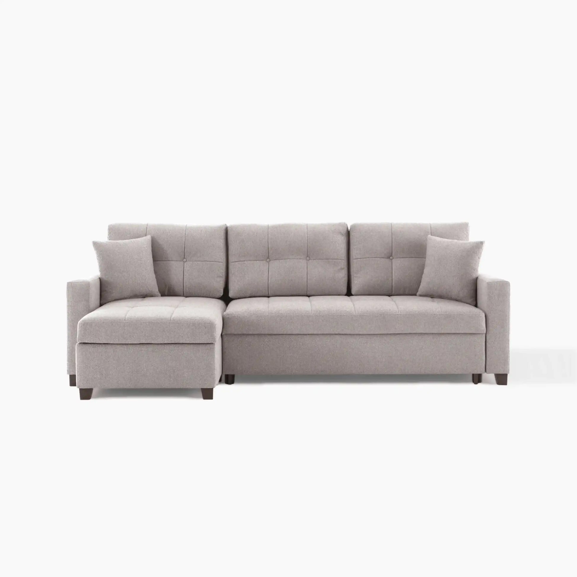 Mocca 101" Wide Reversible Chaise Sleeper Sectional – Dupont Grey Chenille, Queen Sleeper with Storage - Best Buy Furniture