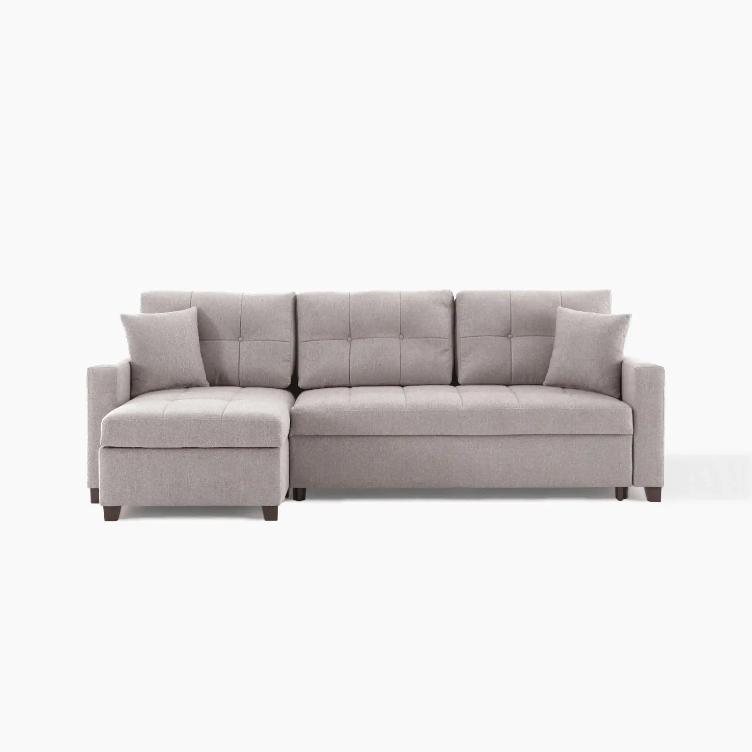Mocca 101" Wide Reversible Chaise Sleeper Sectional – Dupont Grey Chenille, Queen Sleeper with Storage - Best Buy Furniture