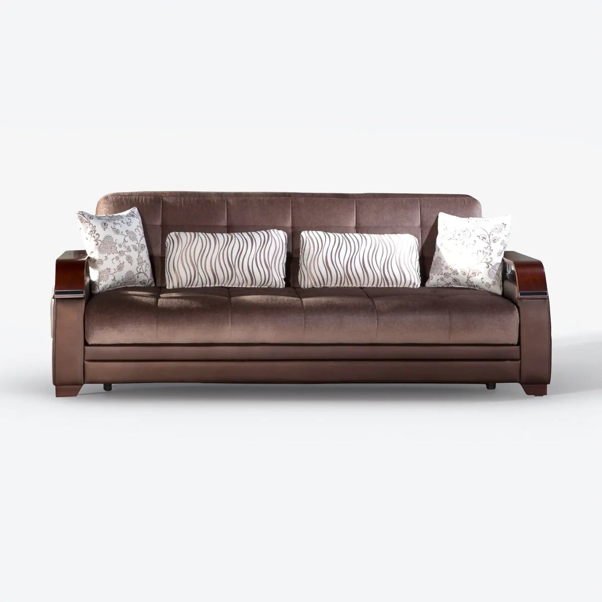 Natural Sleeper Sofa Bed – 88" Wide with Wooden Arms & Hidden Storage | Modern Functional Sofa - Best Buy Furniture