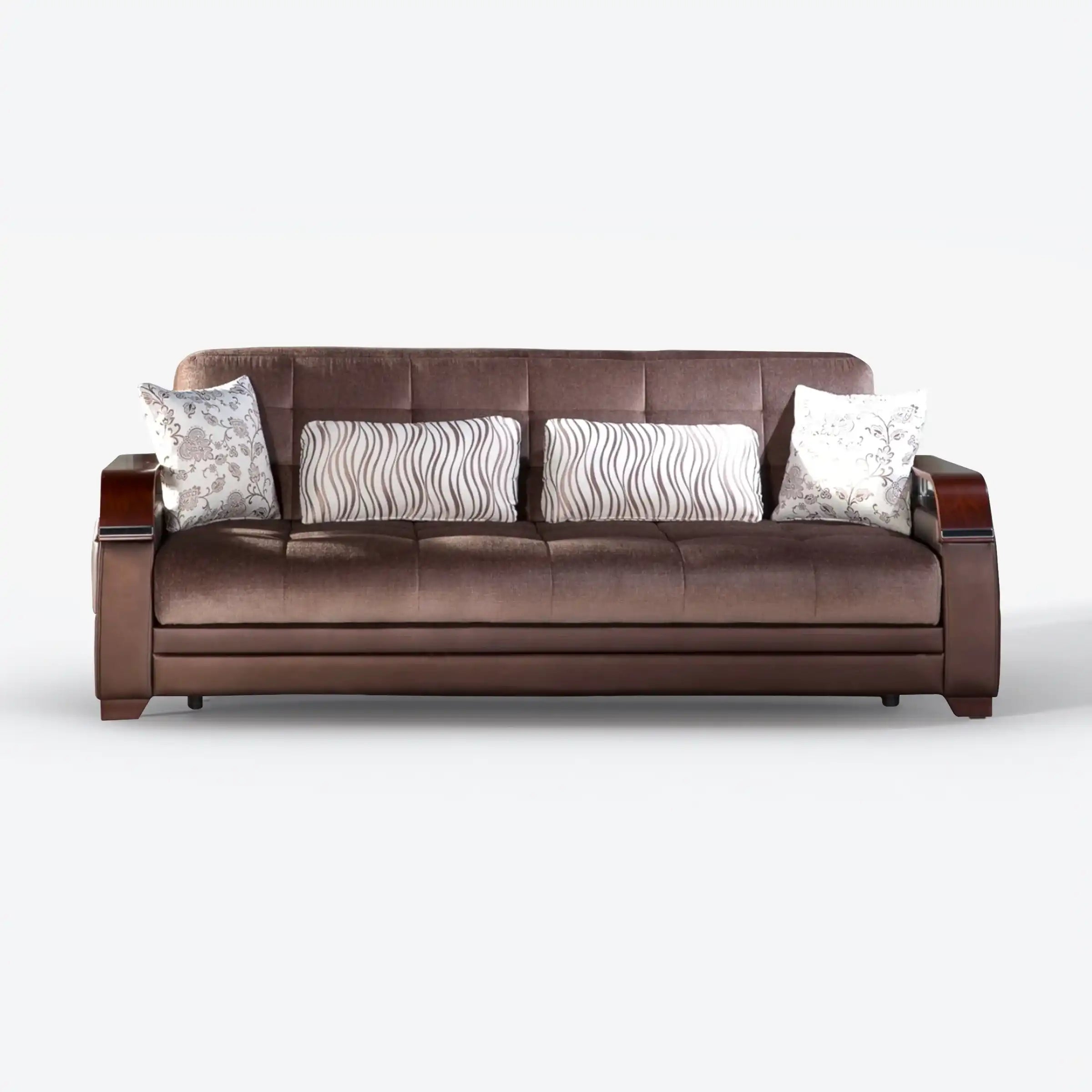 Natural Sleeper Sofa Bed – 88" Wide with Wooden Arms & Hidden Storage | Modern Functional Sofa - Best Buy Furniture