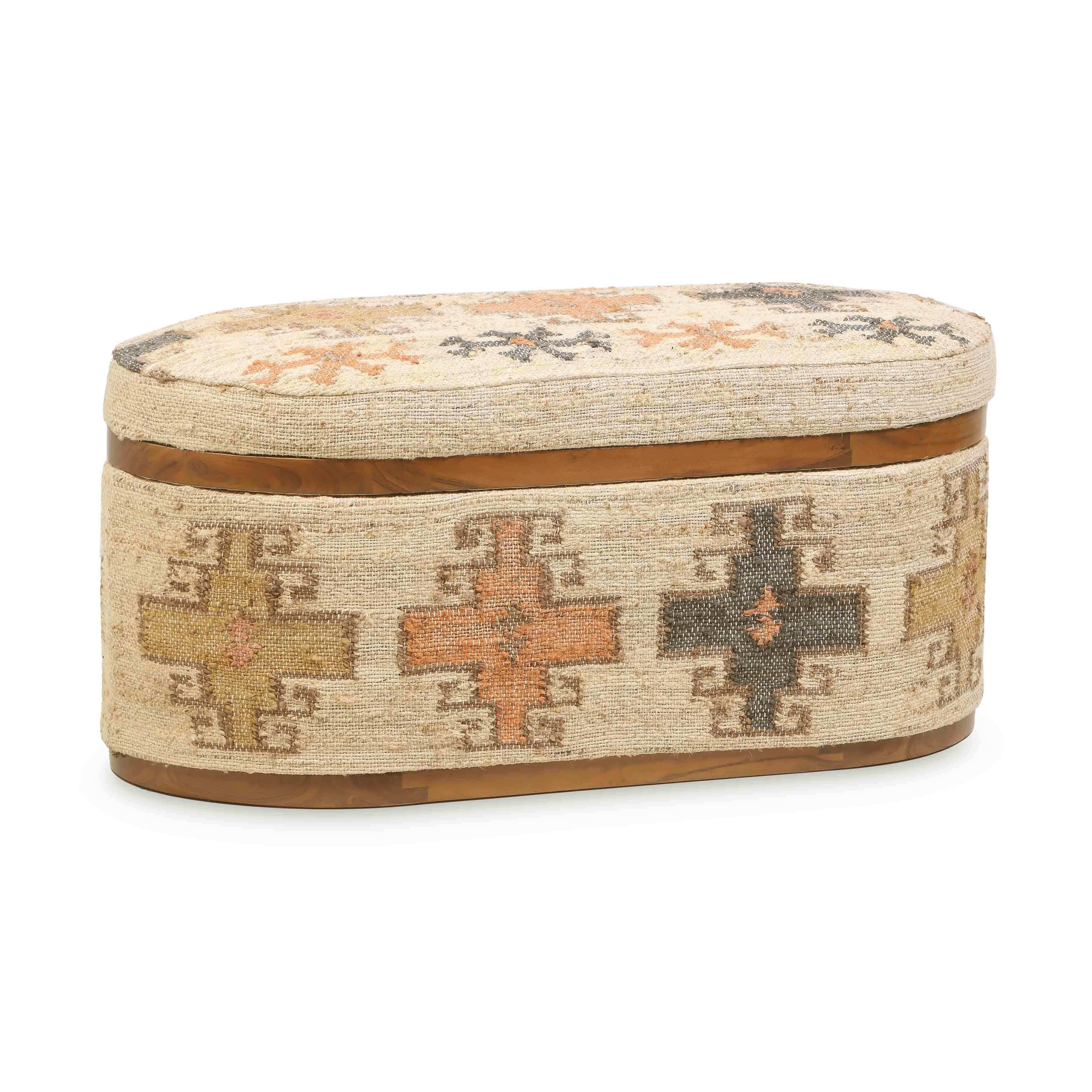Olivier - Cotton Oval Storage Ottoman - Beige - Best Buy Furniture