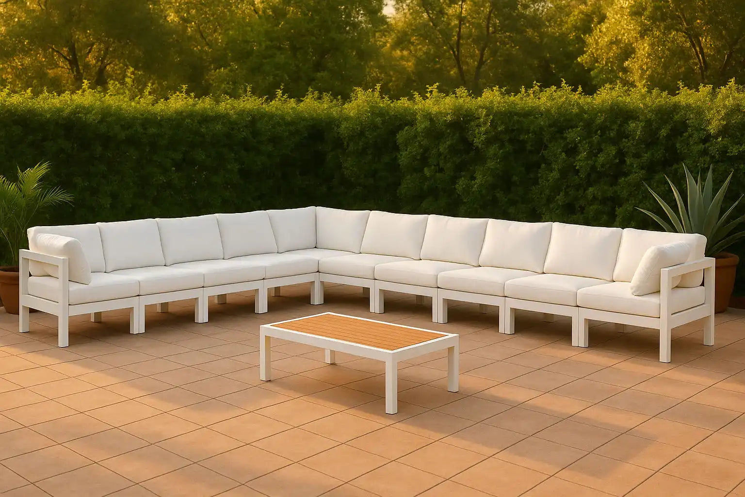 Nizuc - Outdoor Patio 10 Piece Modular Sectional With White Frame