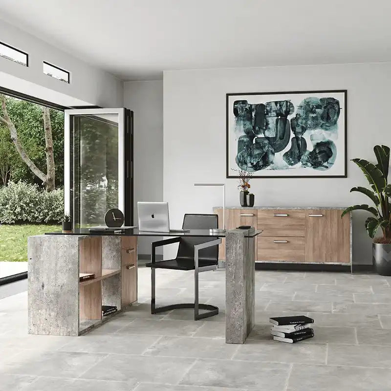 Nova Domus Boston Modern Glass & Faux Concrete Reversible Desk - Best Buy Furniture