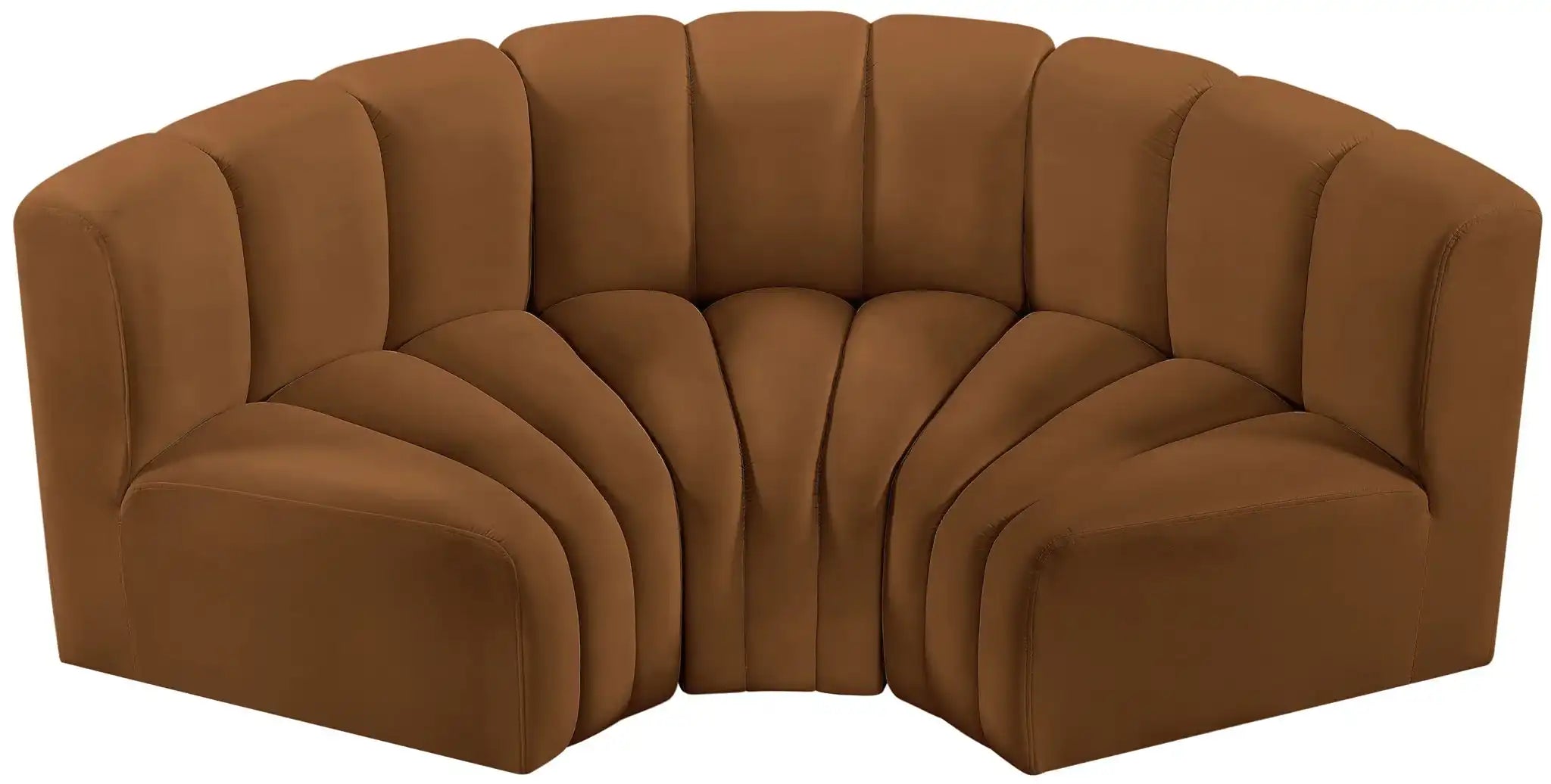 Arc - Velvet 3 Piece Modular U-Shaped Sofa - Saddle