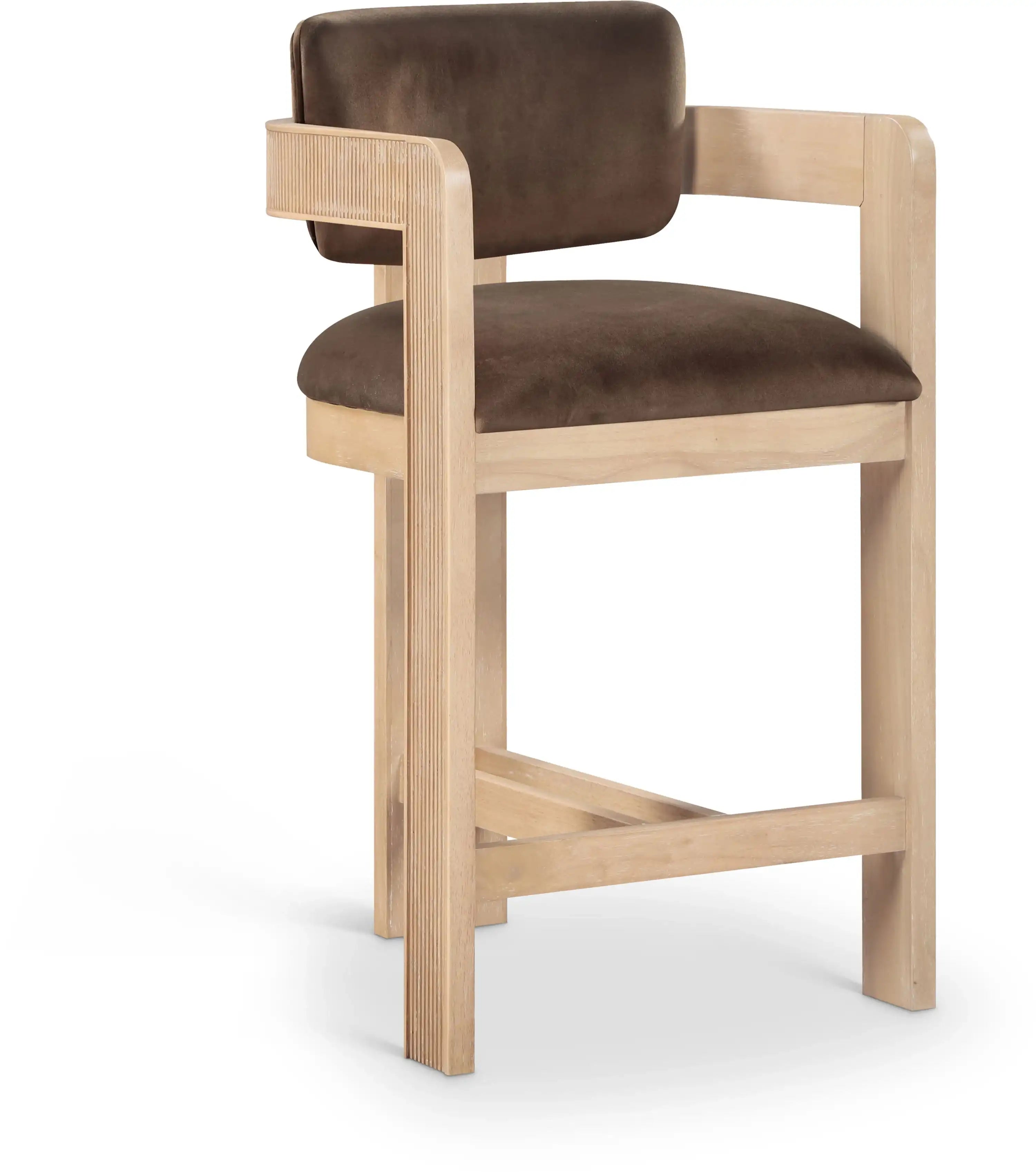 Sacha - Velvet Stool With Natural Base - Best Buy Furniture