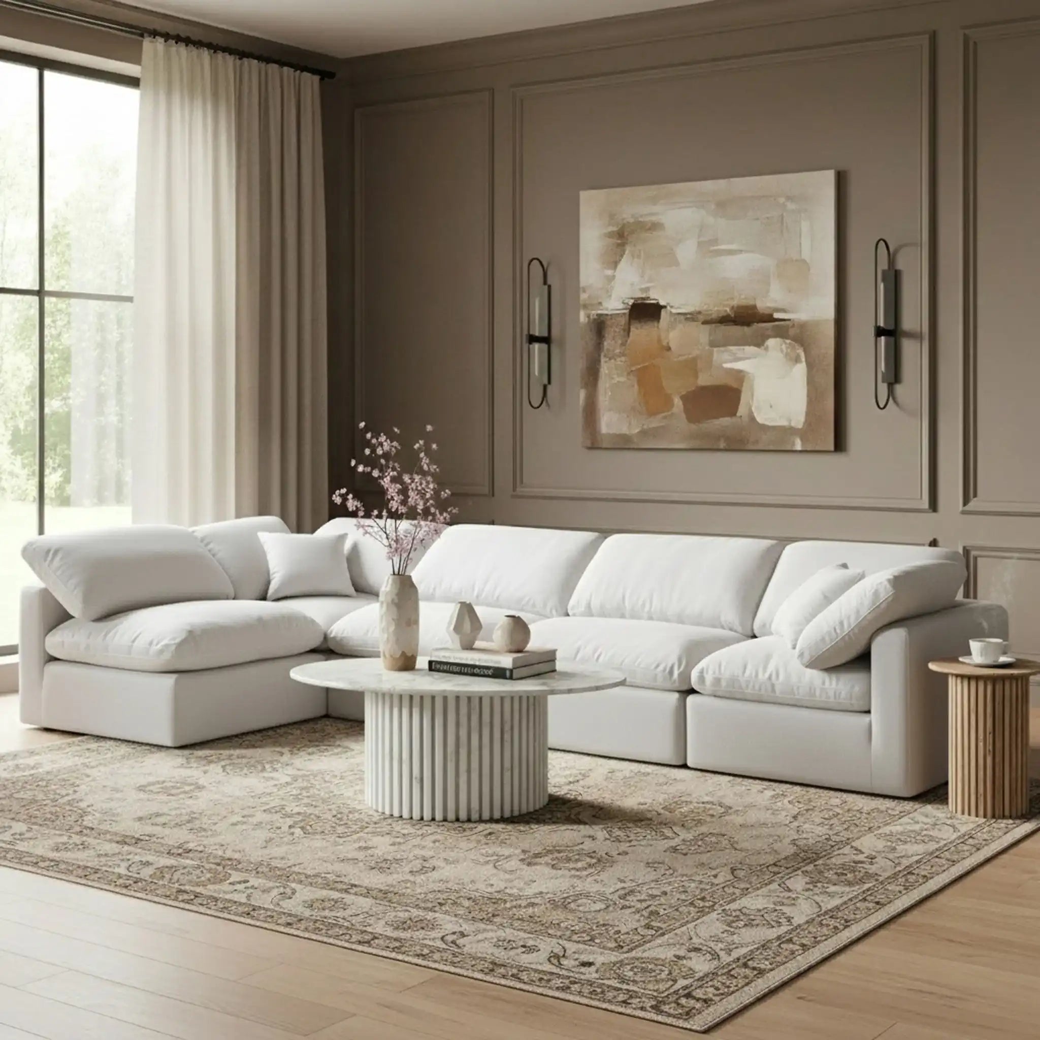 Indulge - Linen 5 Piece Modular Sectional - White