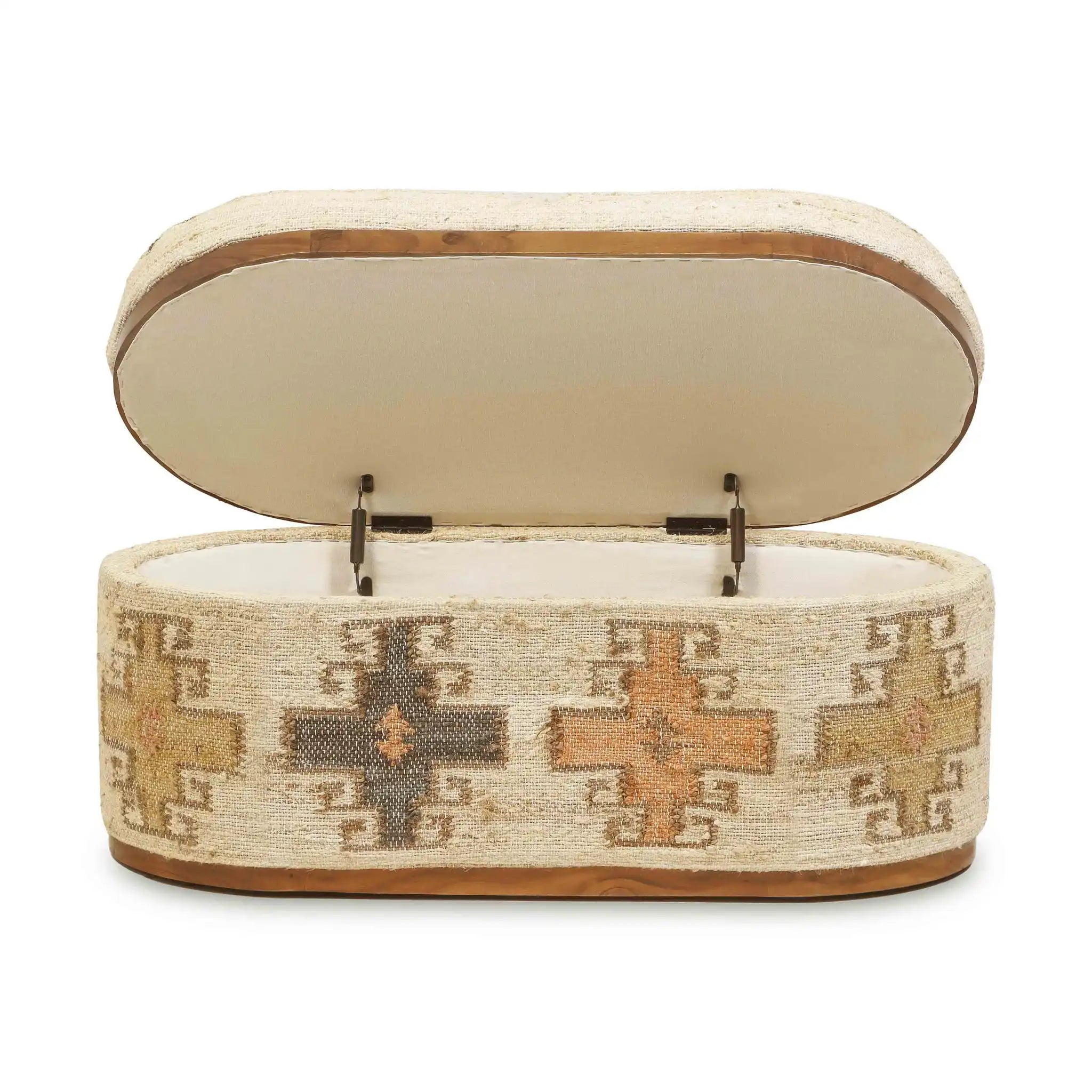 Olivier - Cotton Oval Storage Ottoman - Beige