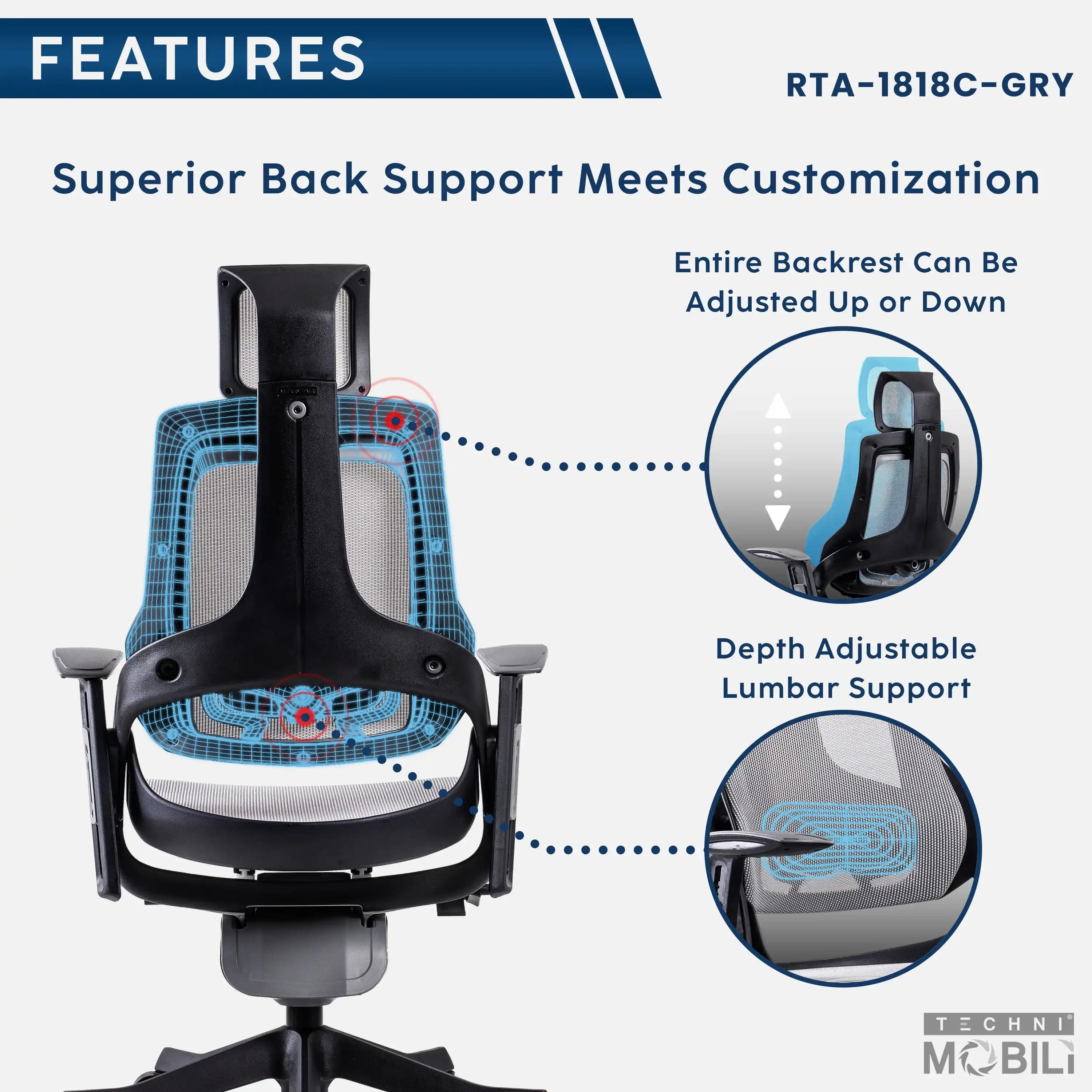 Techni Mobili LUX Ergonomic Executive Chair, Grey - Best Buy Furniture