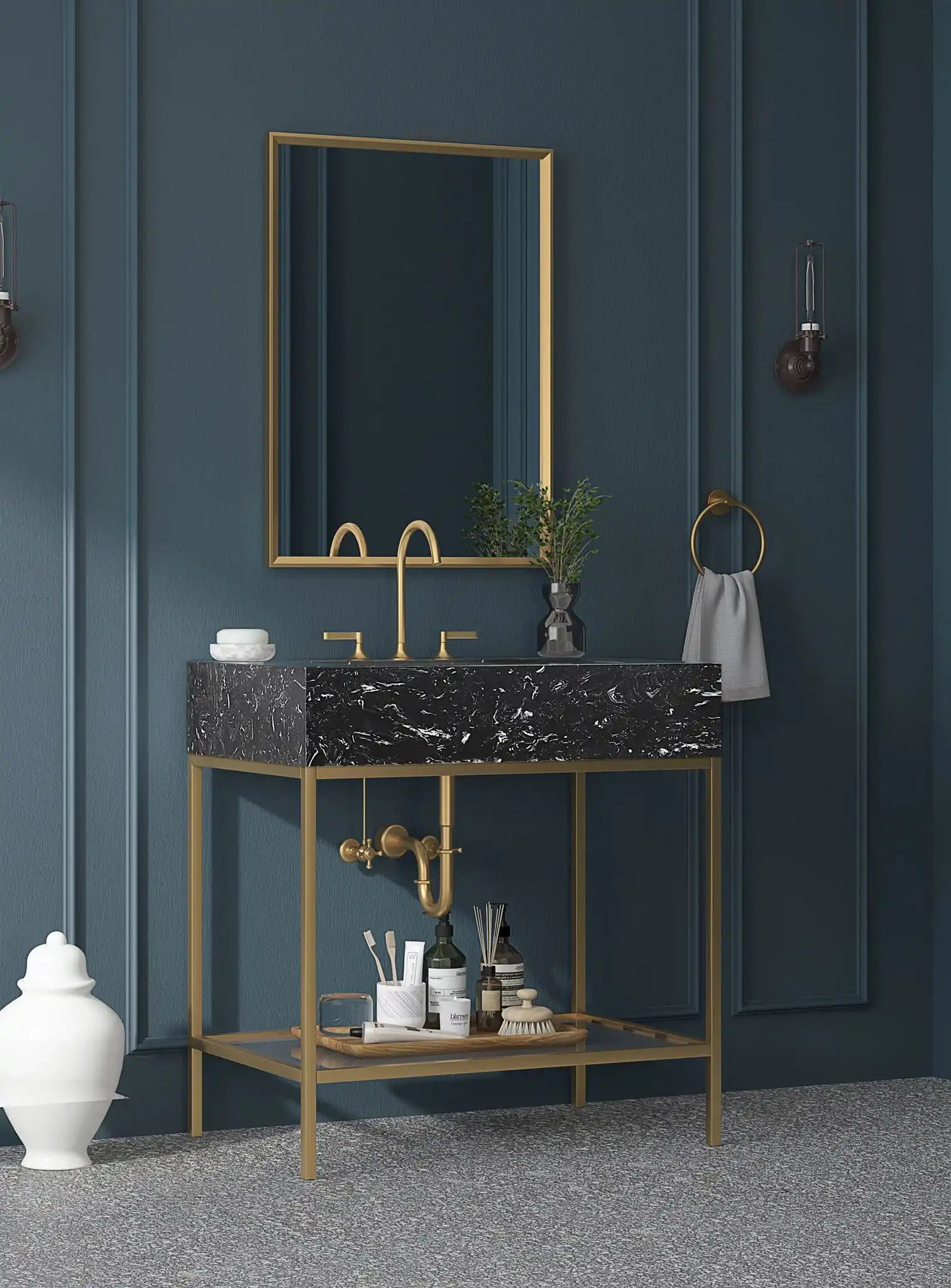 Marmo - Engineered Marble Bathroom Vanity With Gold Base