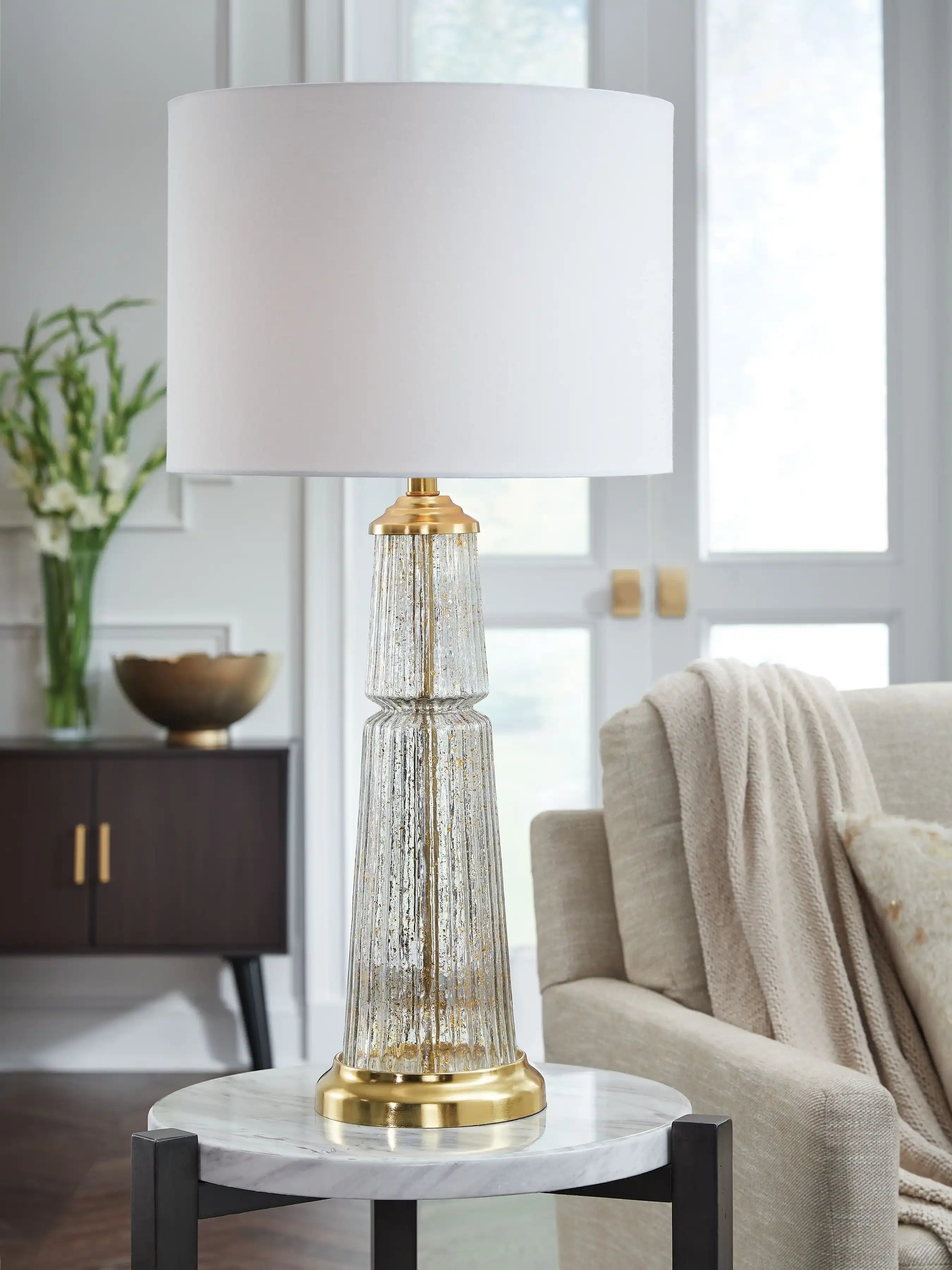 Bakersboro - Glass Table Lamp - Clear / Gold Finish - Best Buy Furniture