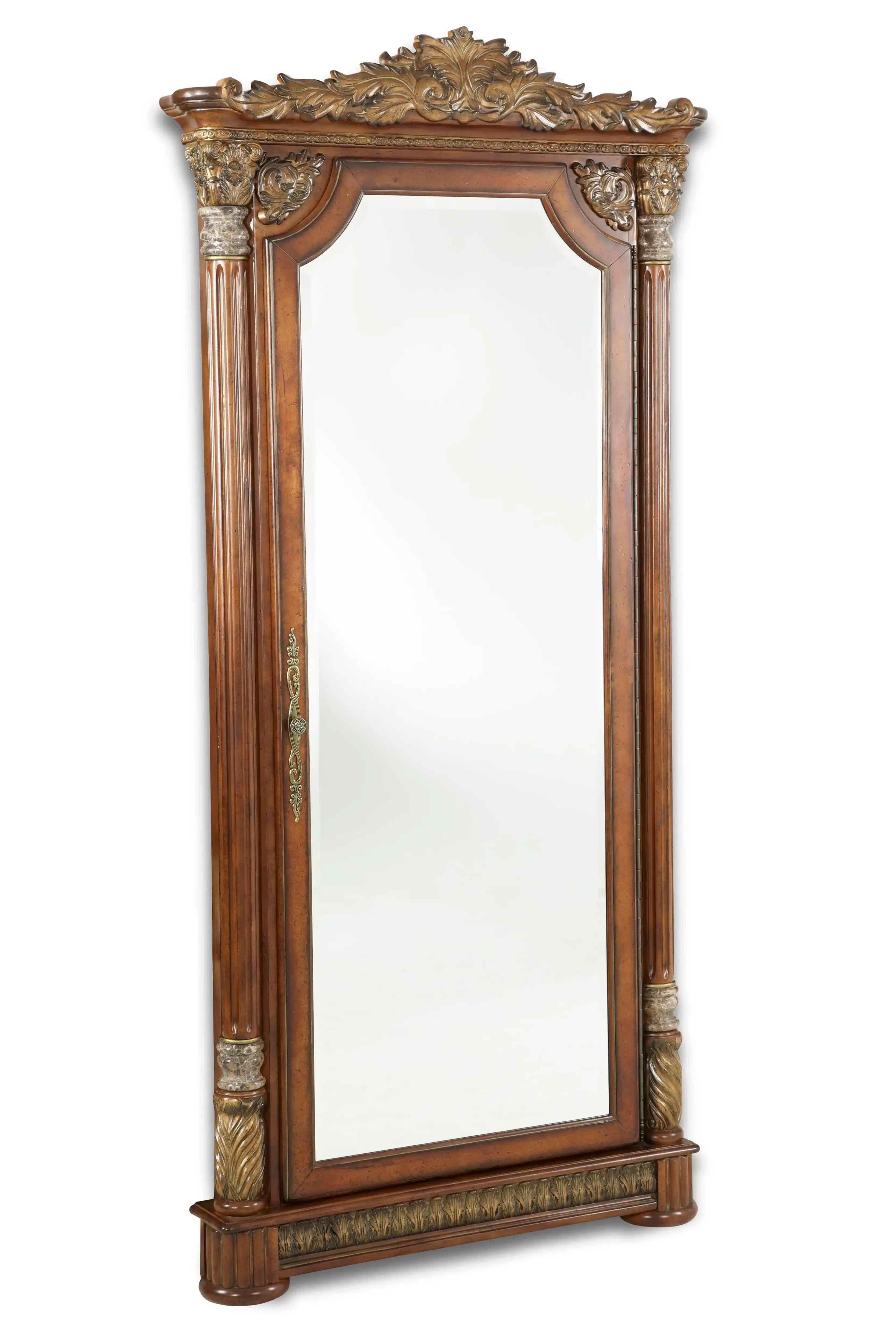 Villa Valencia - Accent Floor Wall Mirror With Storage - Classic Chestnut - Best Buy Furniture