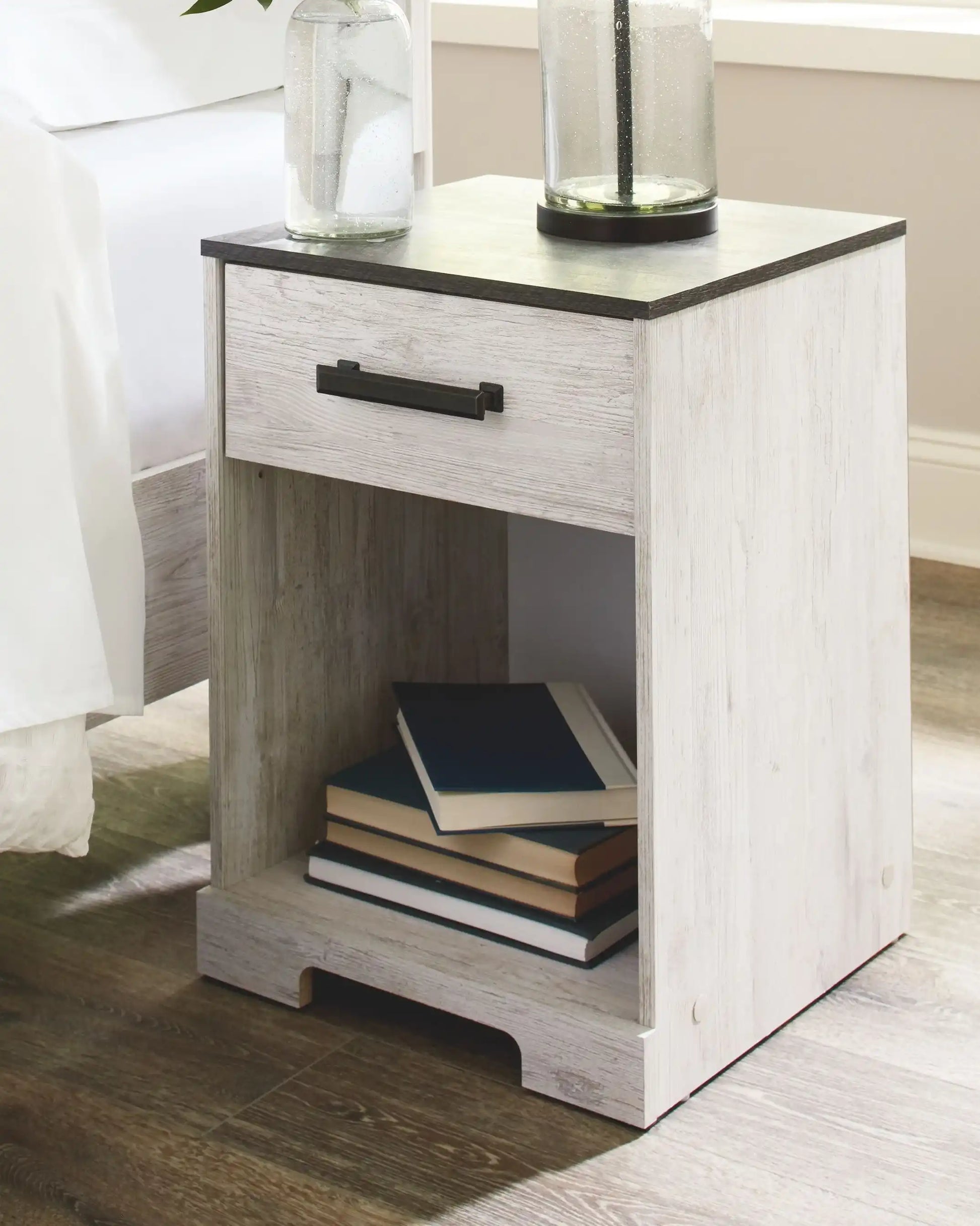 Shawburn - One Drawer Night Stand - Whitewash / Charcoal Gray - Best Buy Furniture