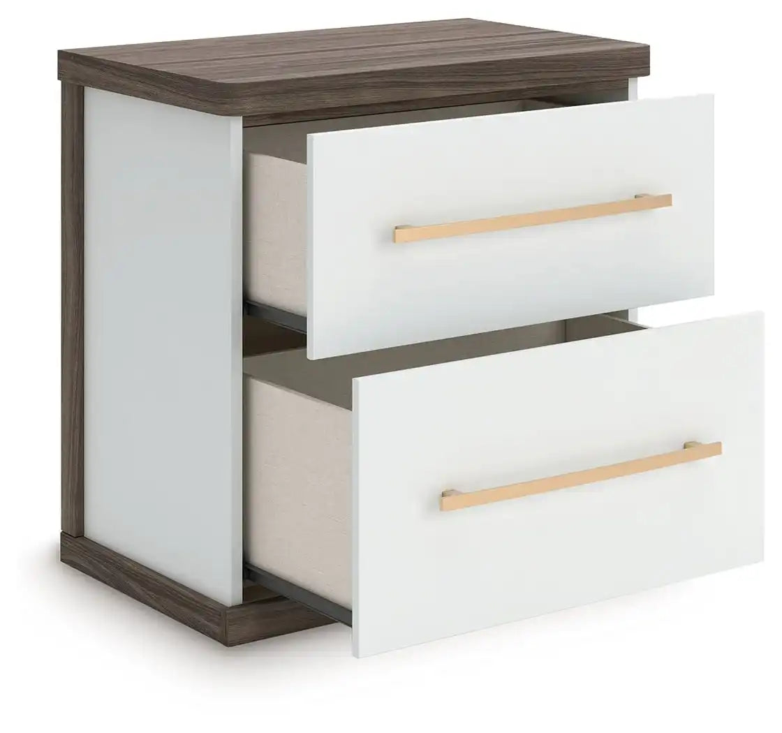 Kendanport - Two Drawer Night Stand - Brown / White - Best Buy Furniture
