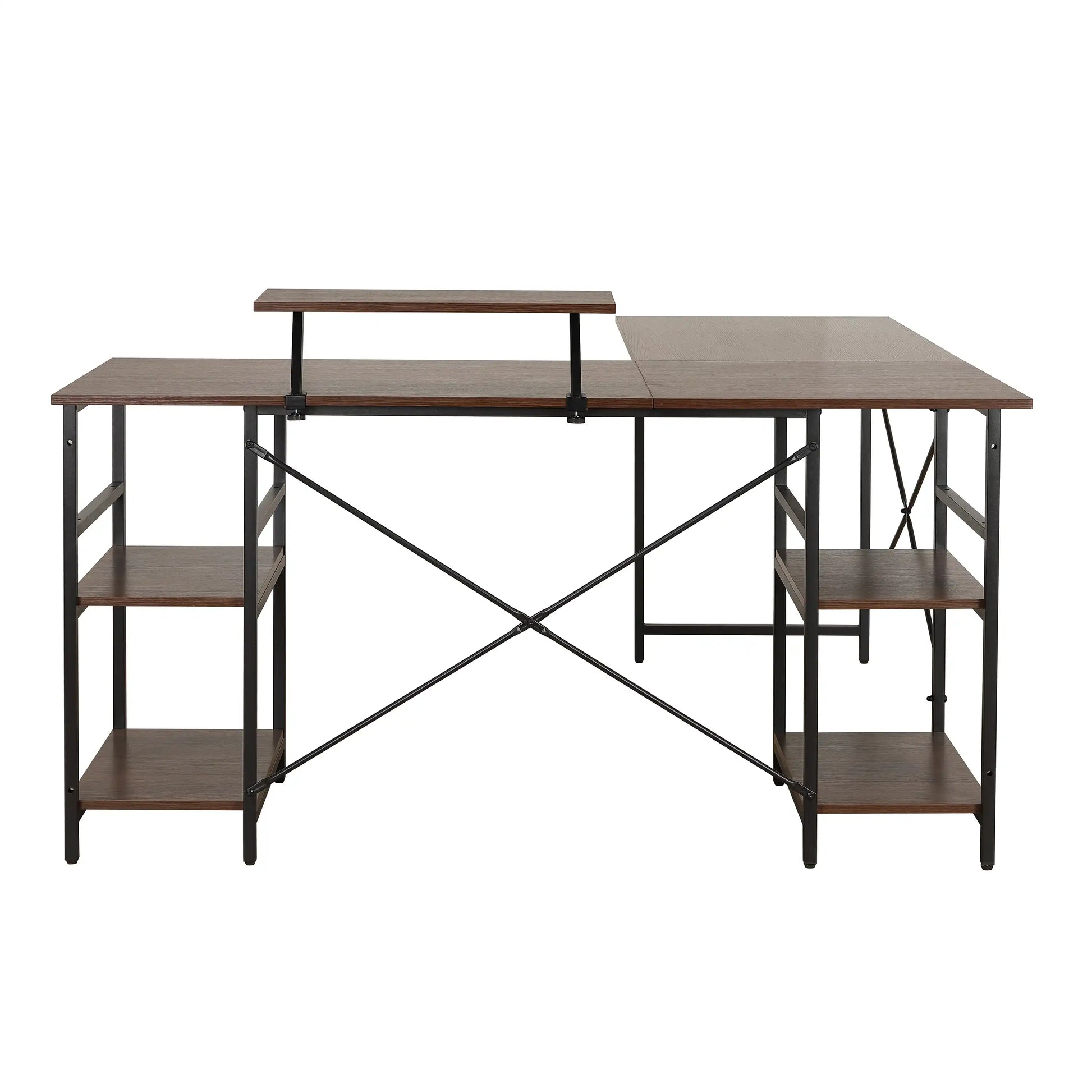 Techni Mobili L-Shape Industrial Desk with storage shelves, Walnut - Best Buy Furniture