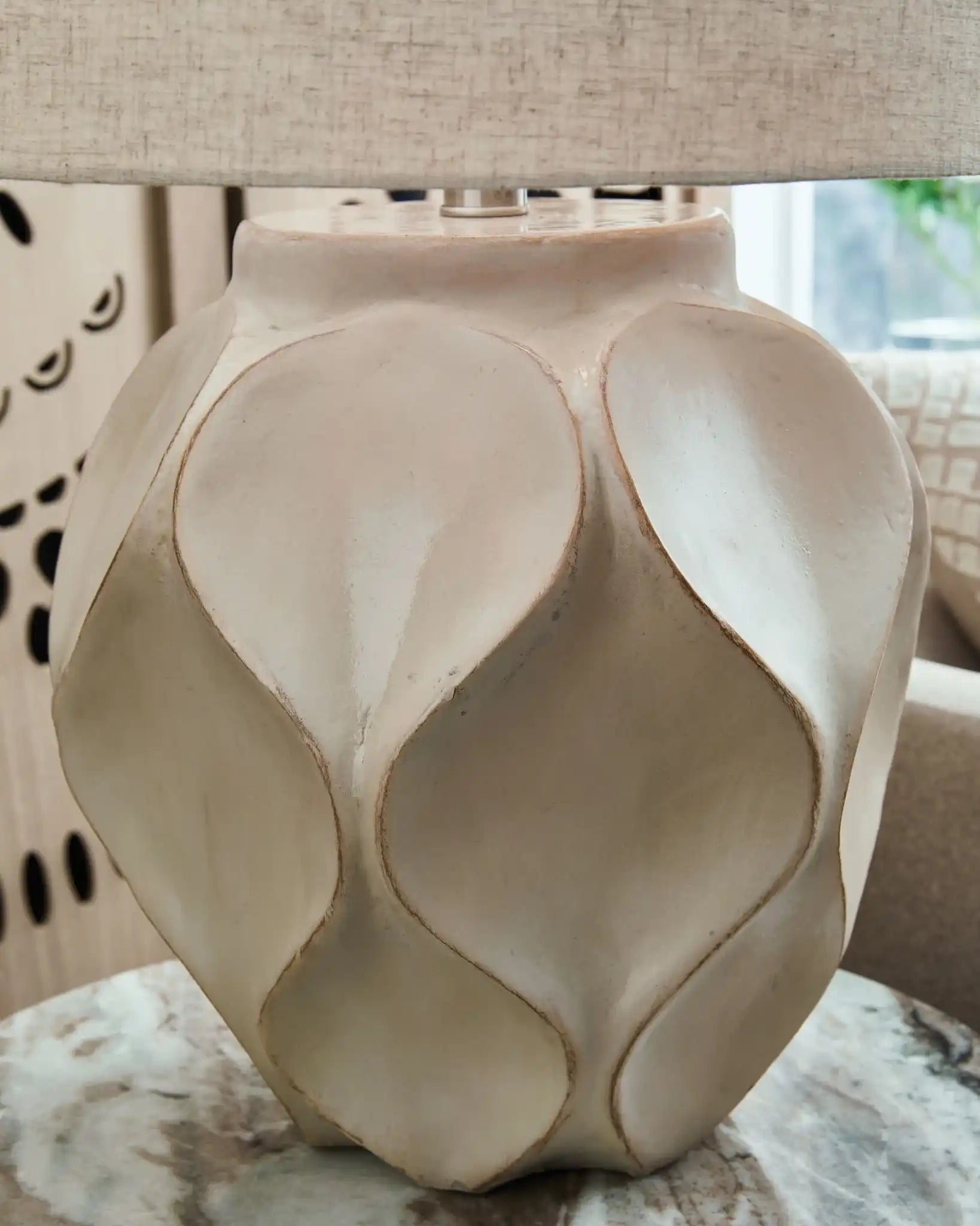 Edselham - Paper Table Lamp - Distressed Cream - Best Buy Furniture