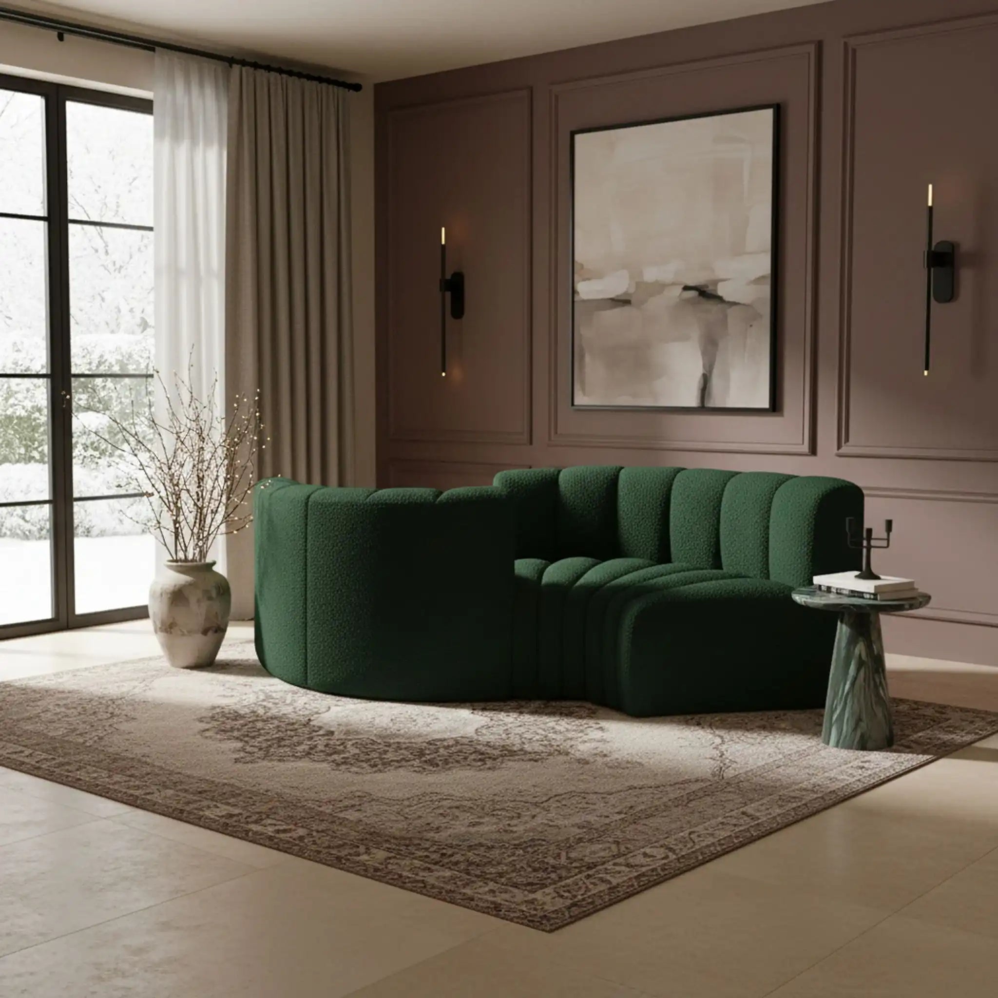 Arc - Boucle Fabric 4 Piece Curved Modular Sofa