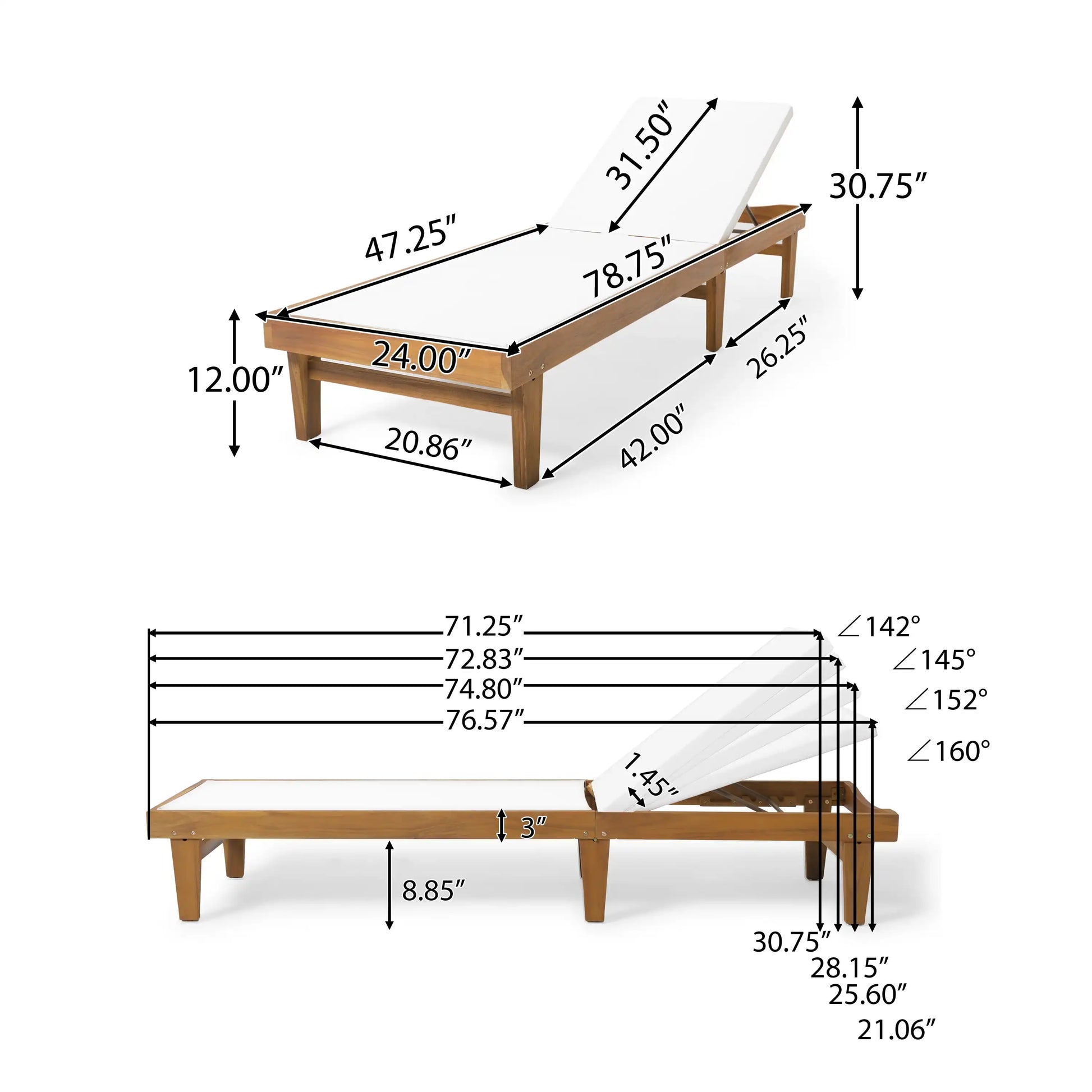 Outdoor Chaise Lounge with Acacia Wood Frame, White and Teak - Best Buy Furniture