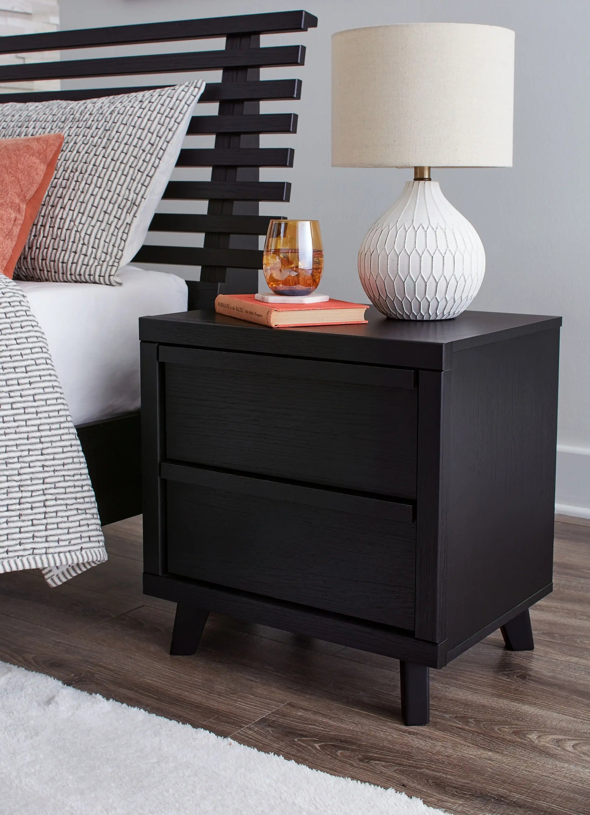 Danziar - Two Drawer Night Stand - Black - Best Buy Furniture