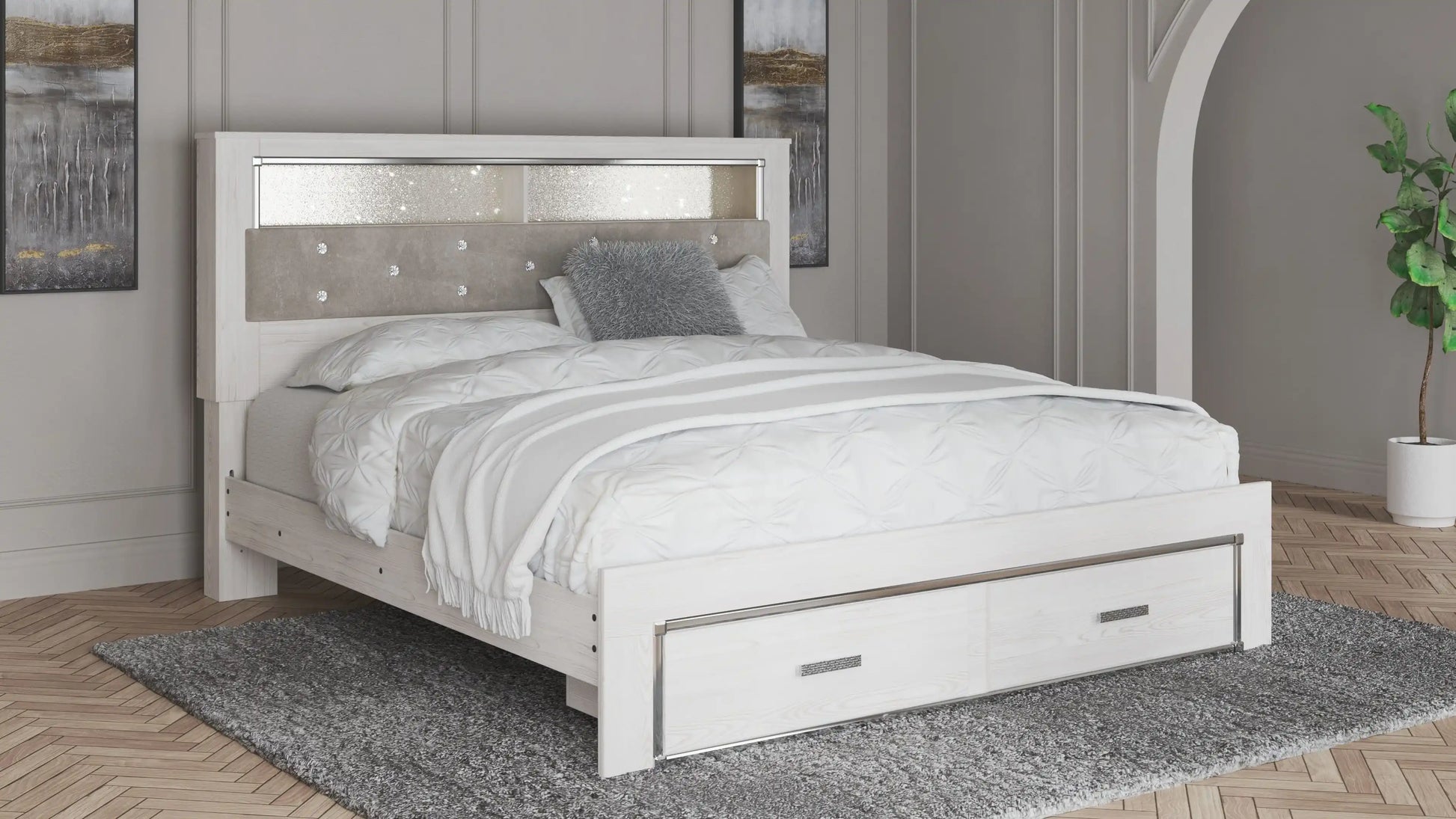 Altyra - King Upholstered Bookcase Bed With Storage - White - Best Buy Furniture