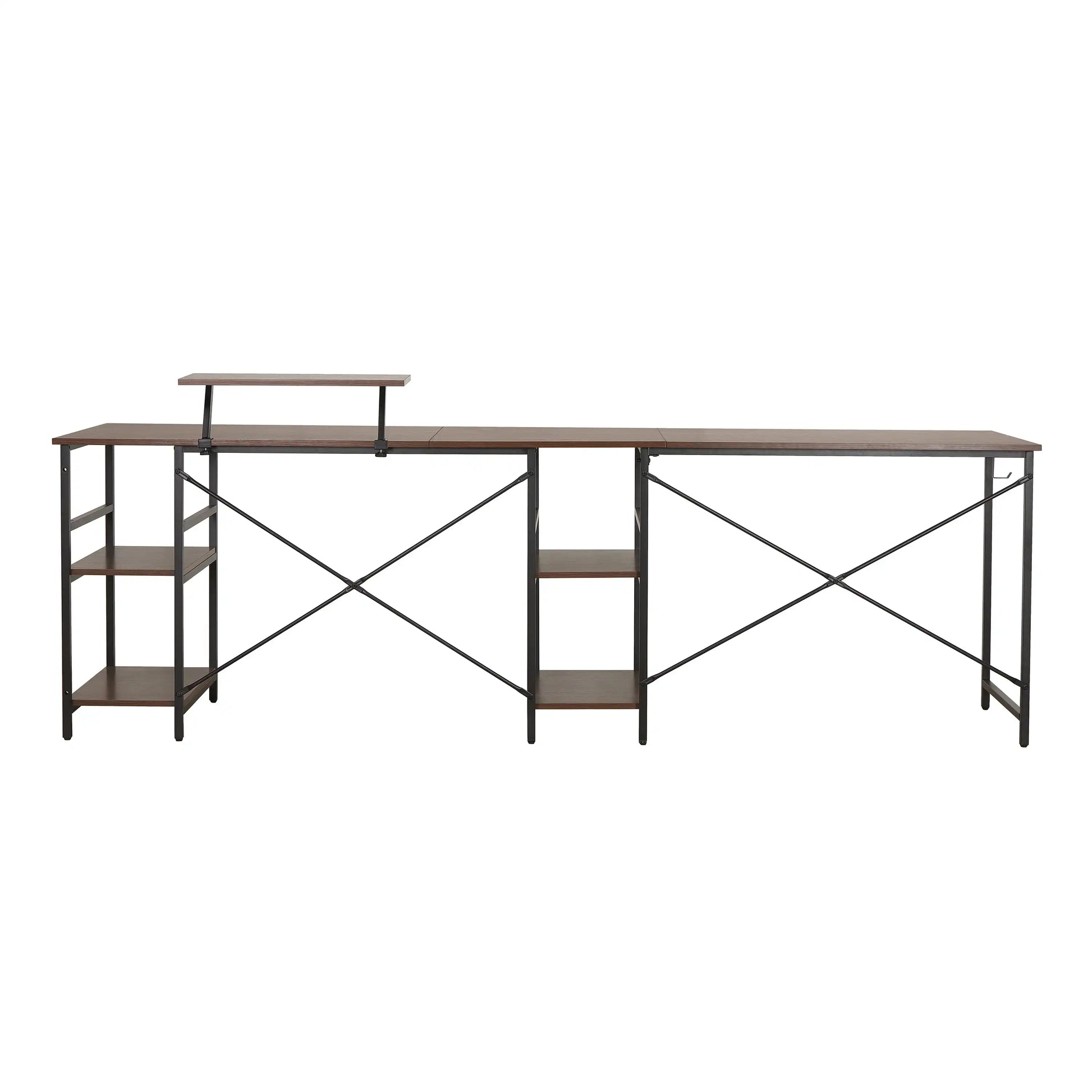 Techni Mobili L-Shape Industrial Desk with storage shelves, Walnut - Best Buy Furniture