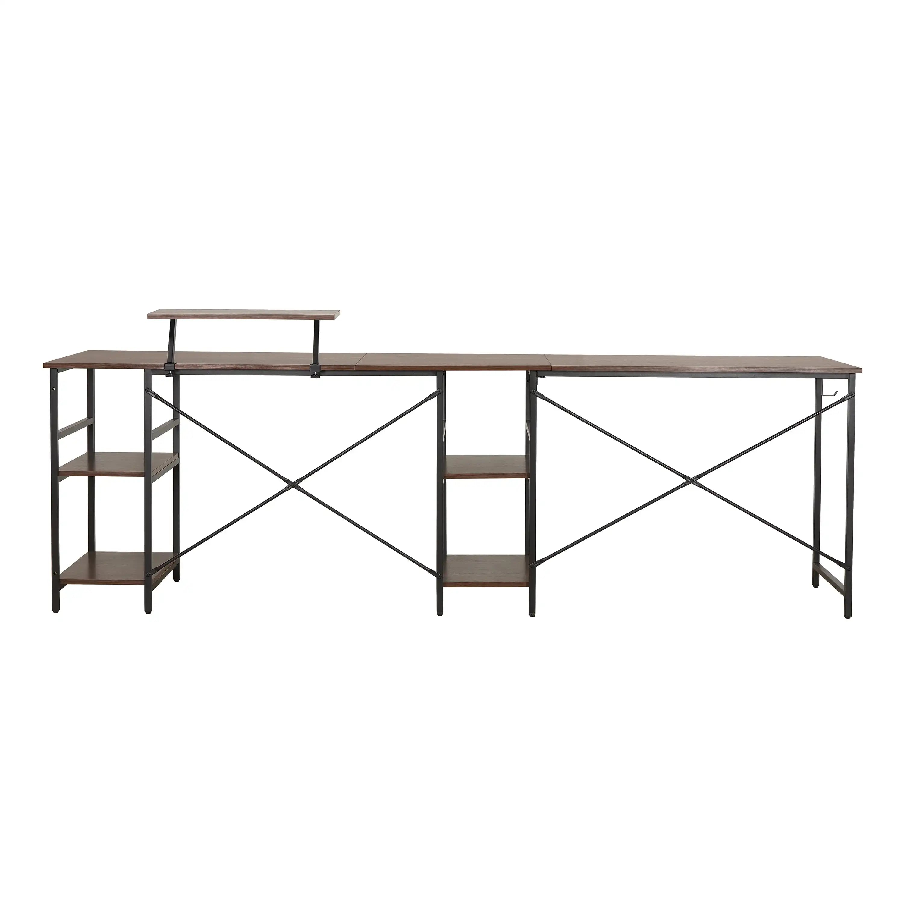 Techni Mobili L-Shape Industrial Desk with storage shelves, Walnut - Best Buy Furniture