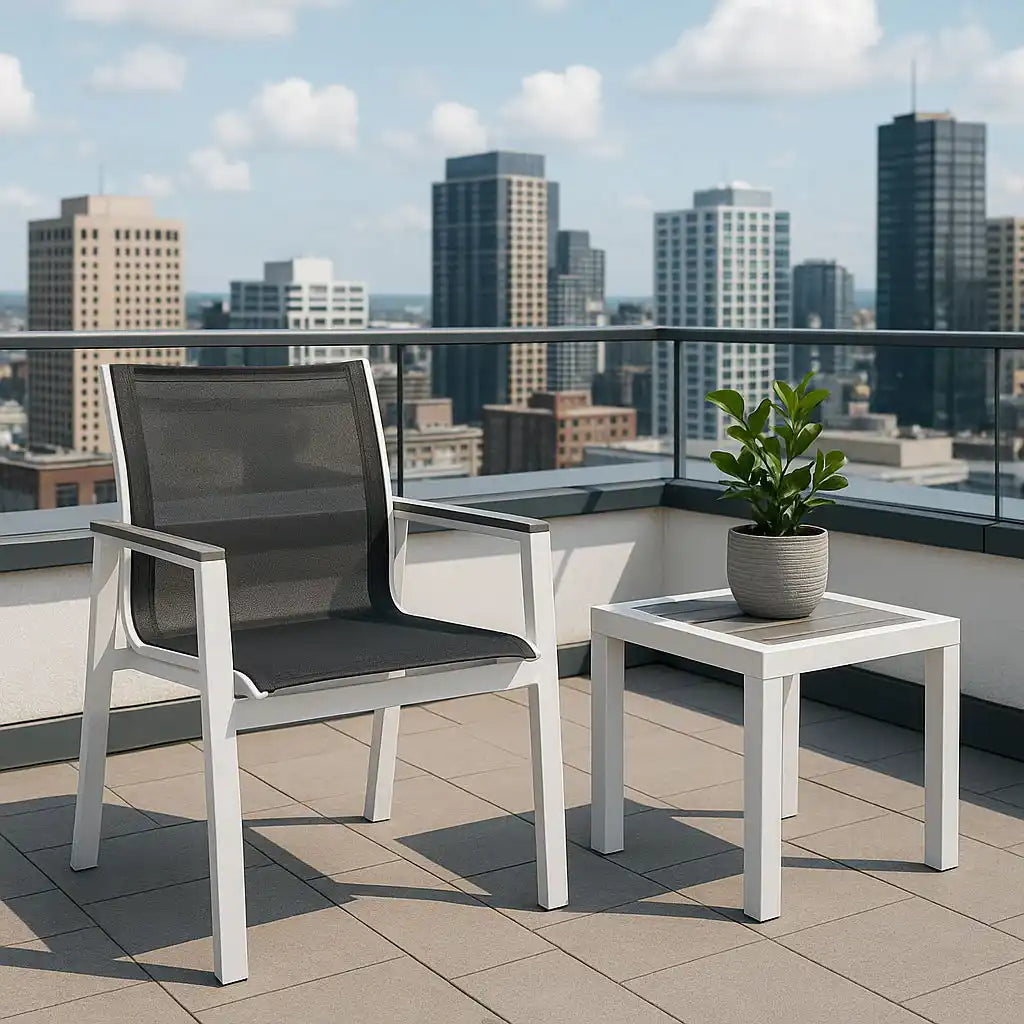 Nizuc - Outdoor Patio Dining Arm Chair With White Frame And Gray Arms (Set of 2)