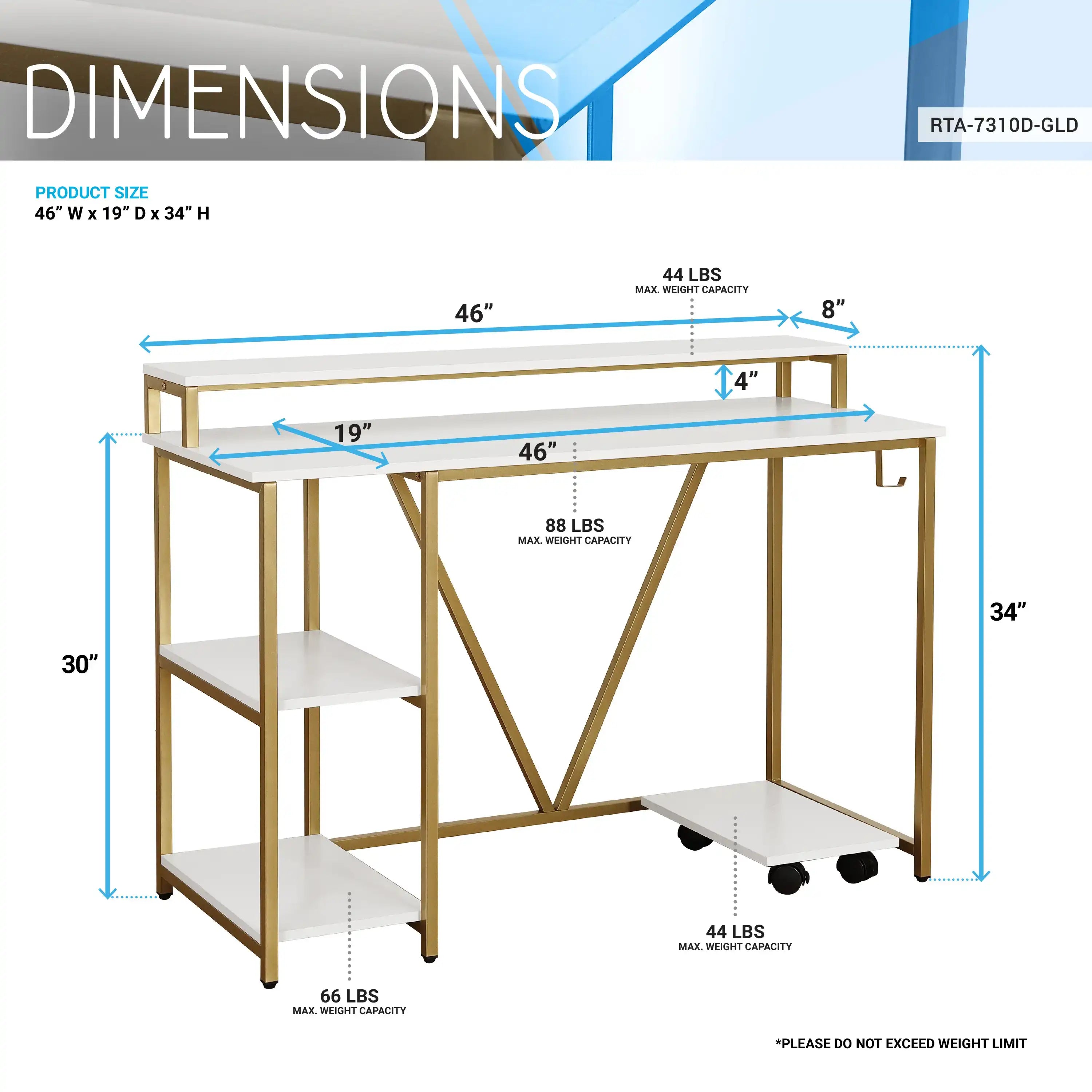Techni Mobili Industrial Writing Desk, Gold - Best Buy Furniture