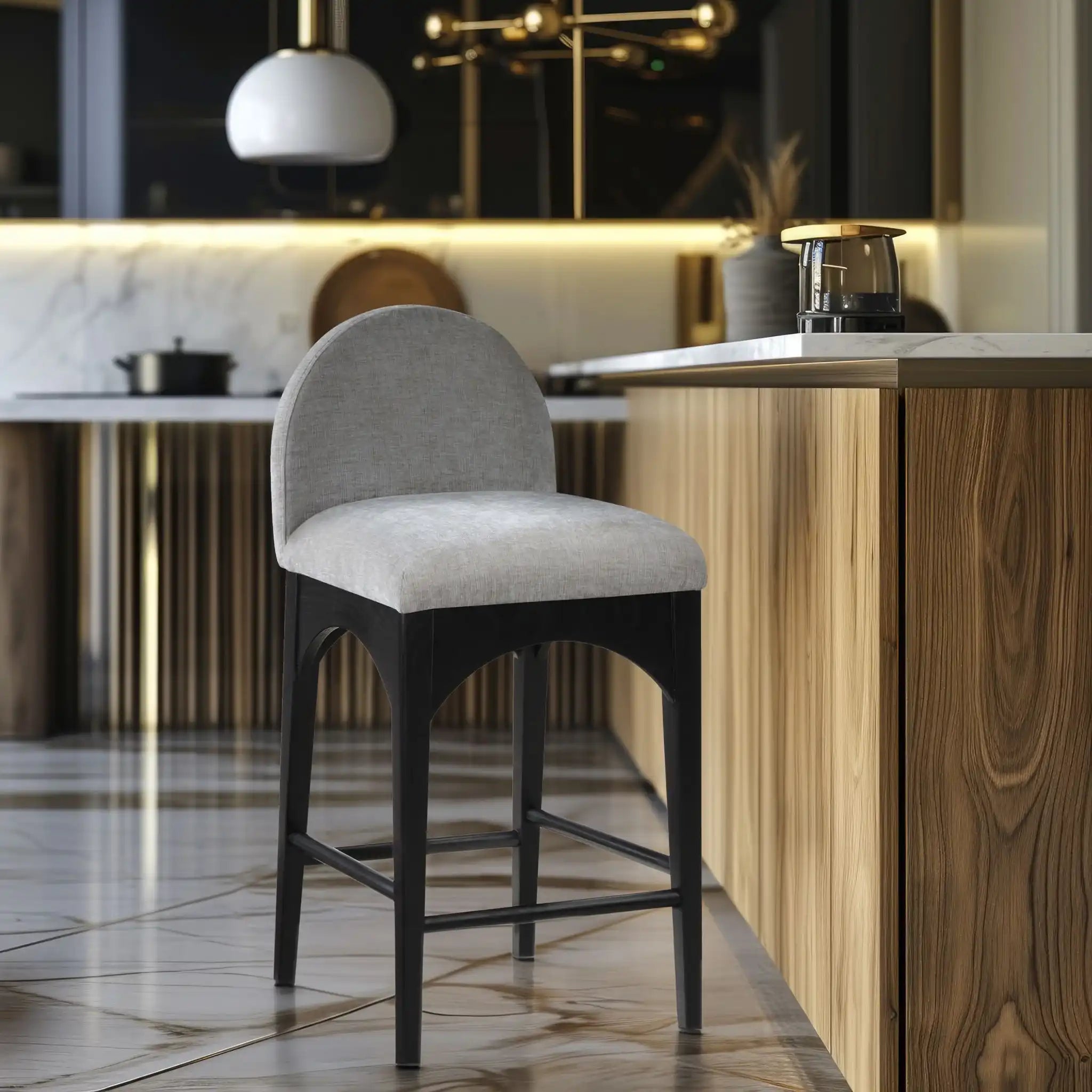 Waldorf - Chenille Stool With Black Legs