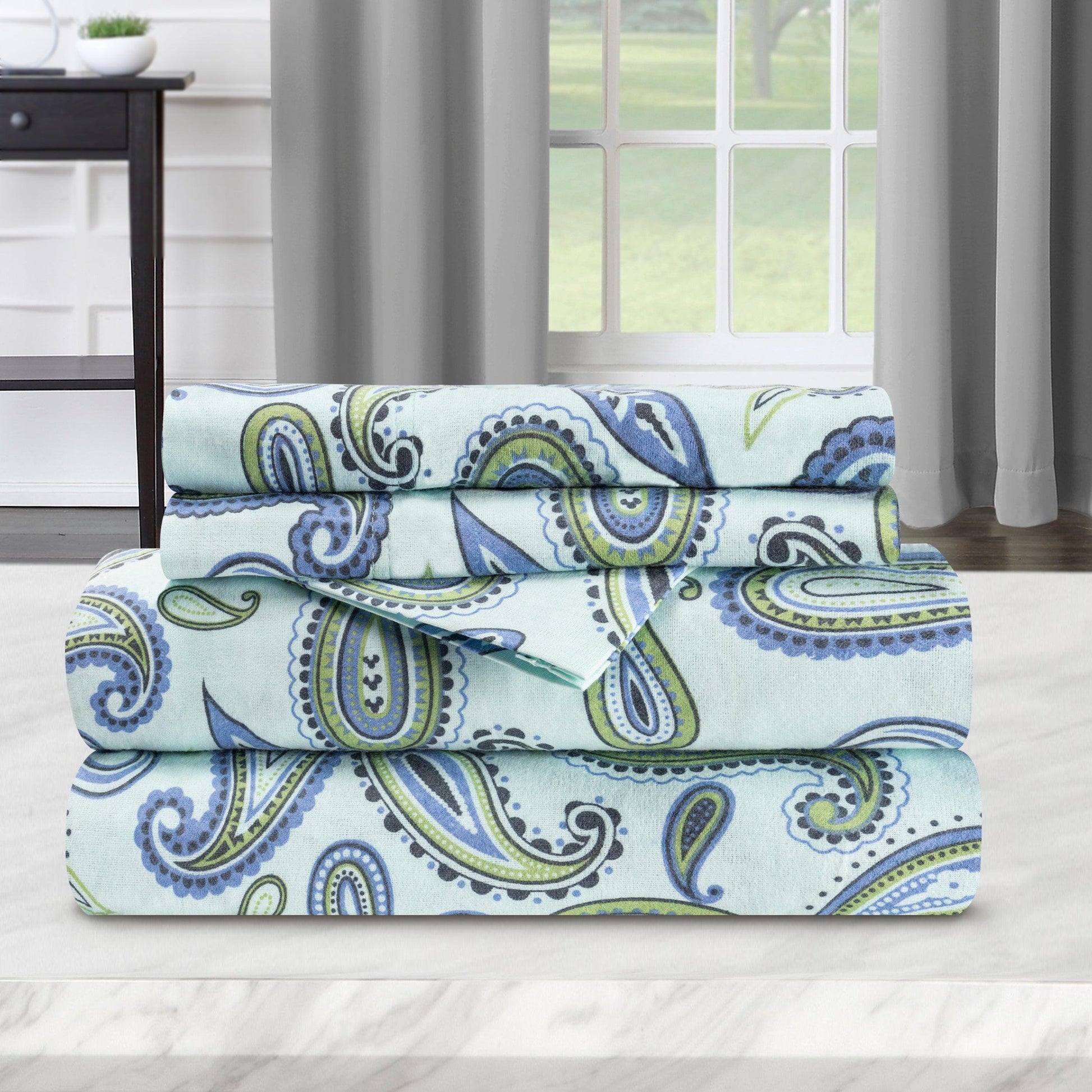 100% Cotton Flannel Bed Sheet Set Floral Paisley Deep Pocket - Sheet Set by Superior Brand